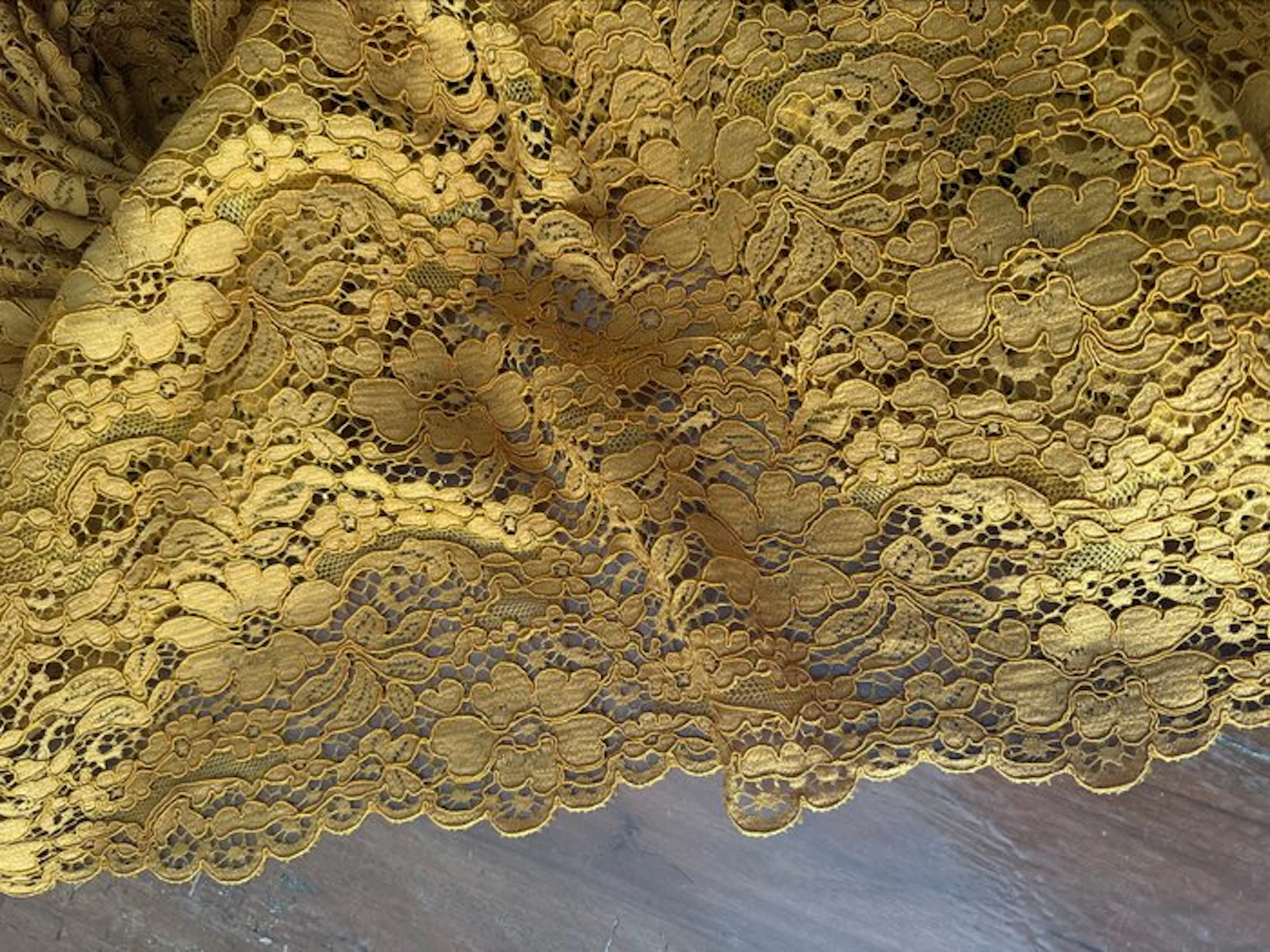Panel - silk-blend panel of golden macrame lace - silk blend