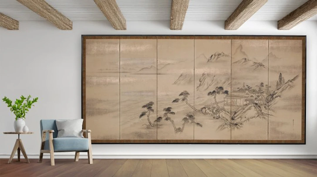 Folding screen with Nanga landscape - Paper