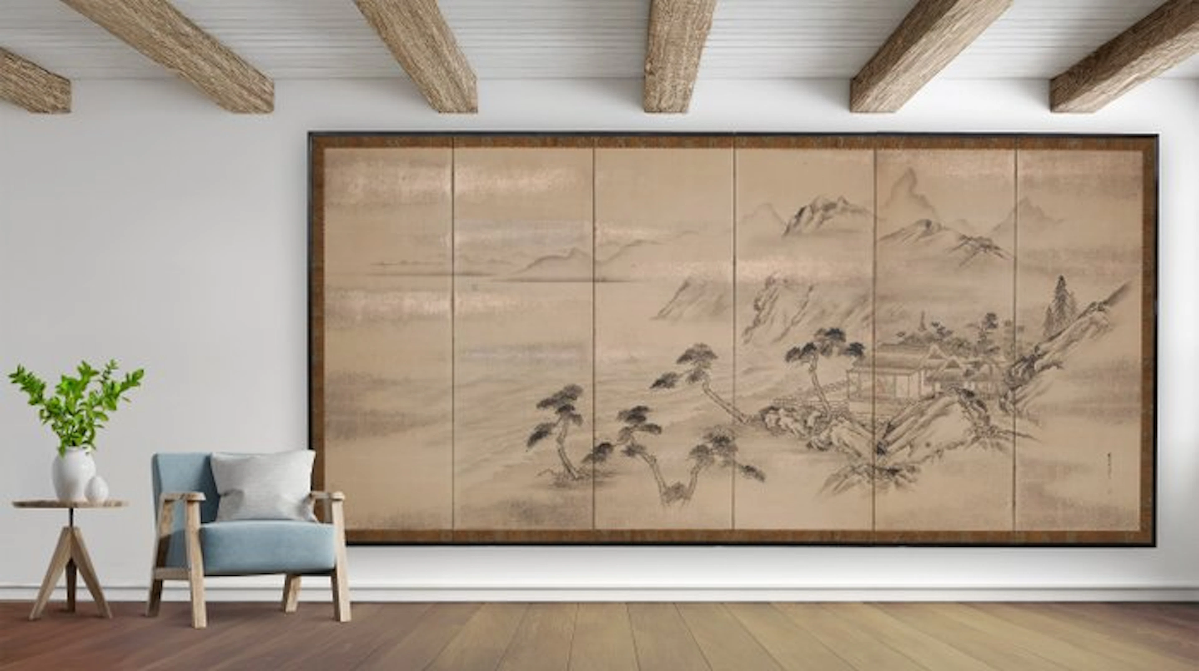 Folding screen with Nanga landscape - Paper