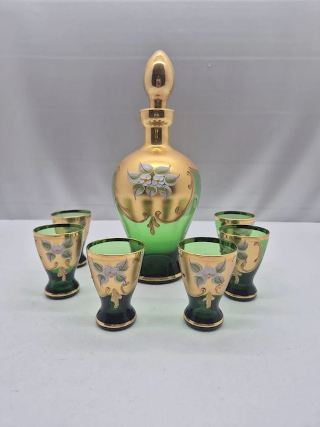 Liquor set (7) - Glass, Gold plated - Murano Style "Tre Fuochi"