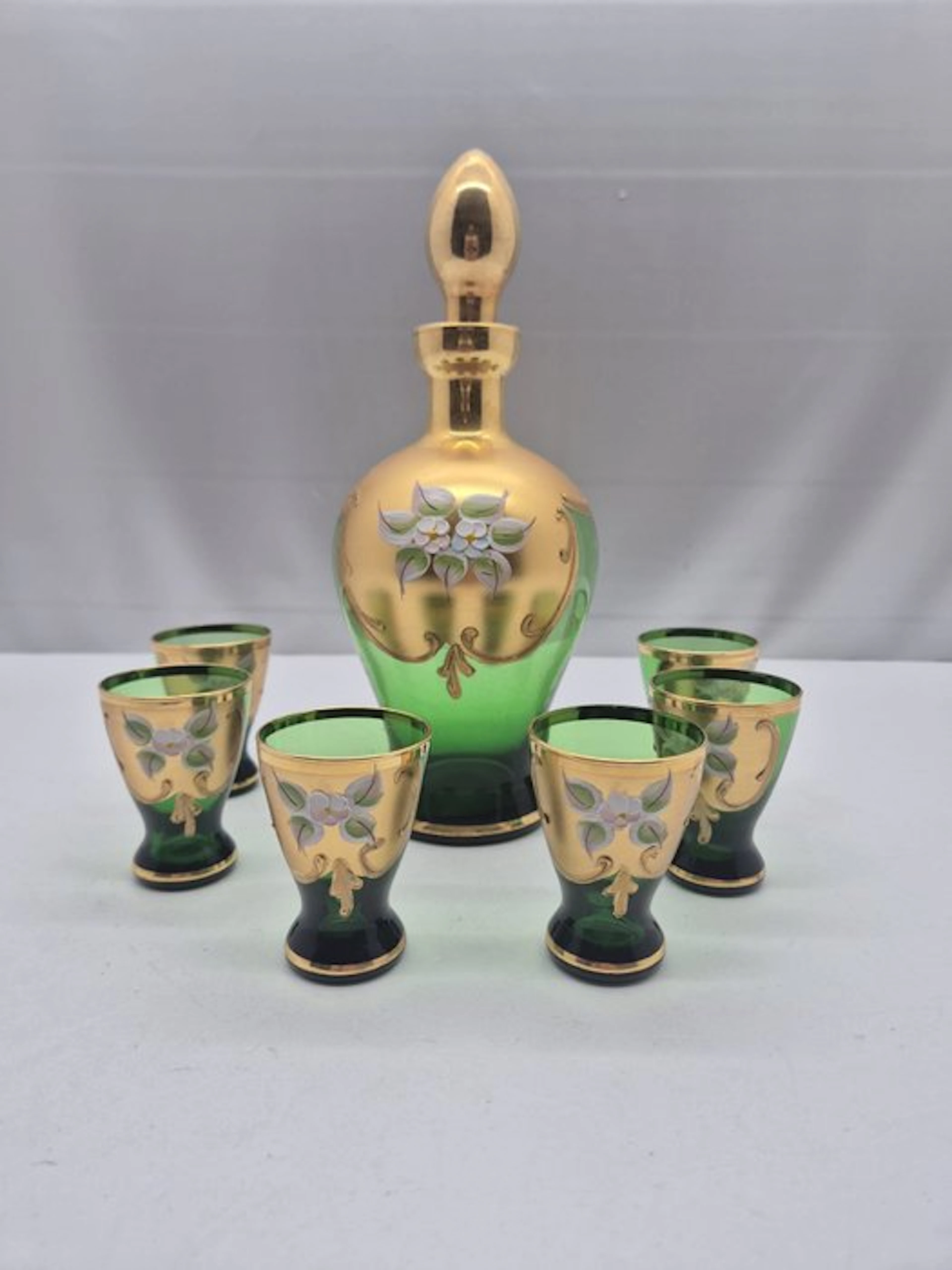Liquor set (7) - Glass, Gold plated - Murano Style "Tre Fuochi"
