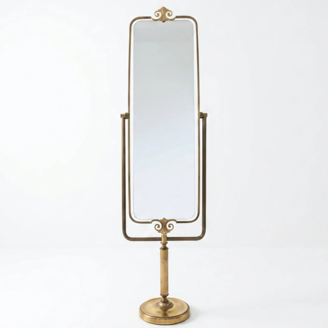Standspiegel im Art-Déco-Stil – Messingfarbener Schminkspiegel mit schwenkbarem Rahmen - Spegel - Metall
