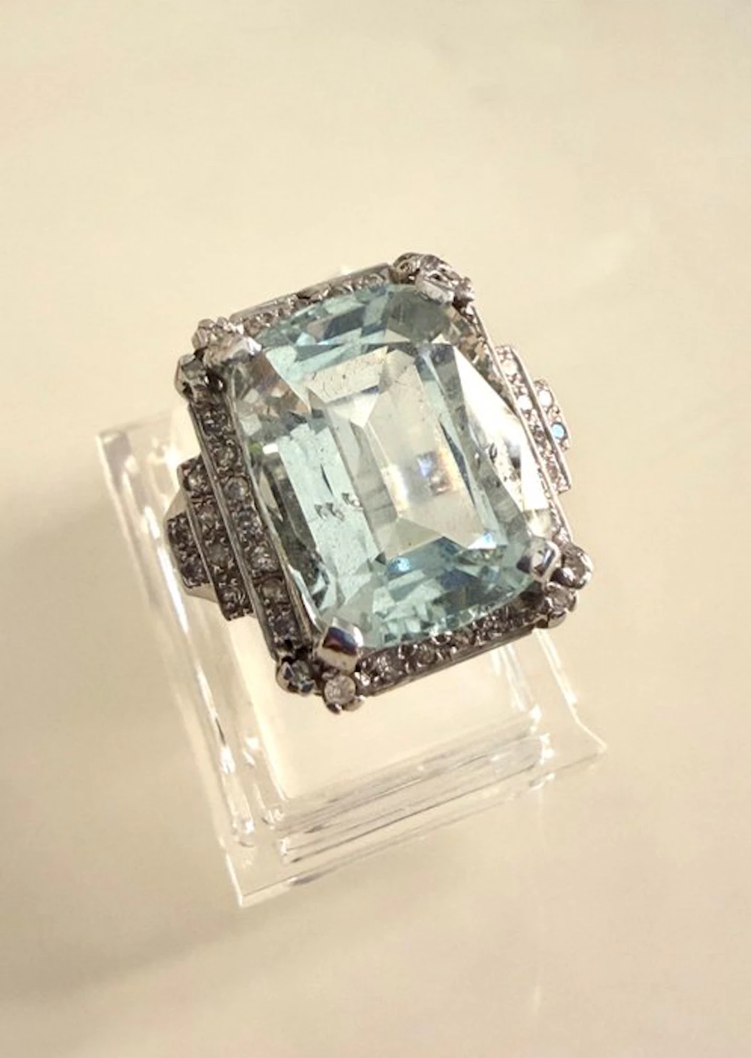 Cocktail ring - 18 kt. White gold Aquamarine