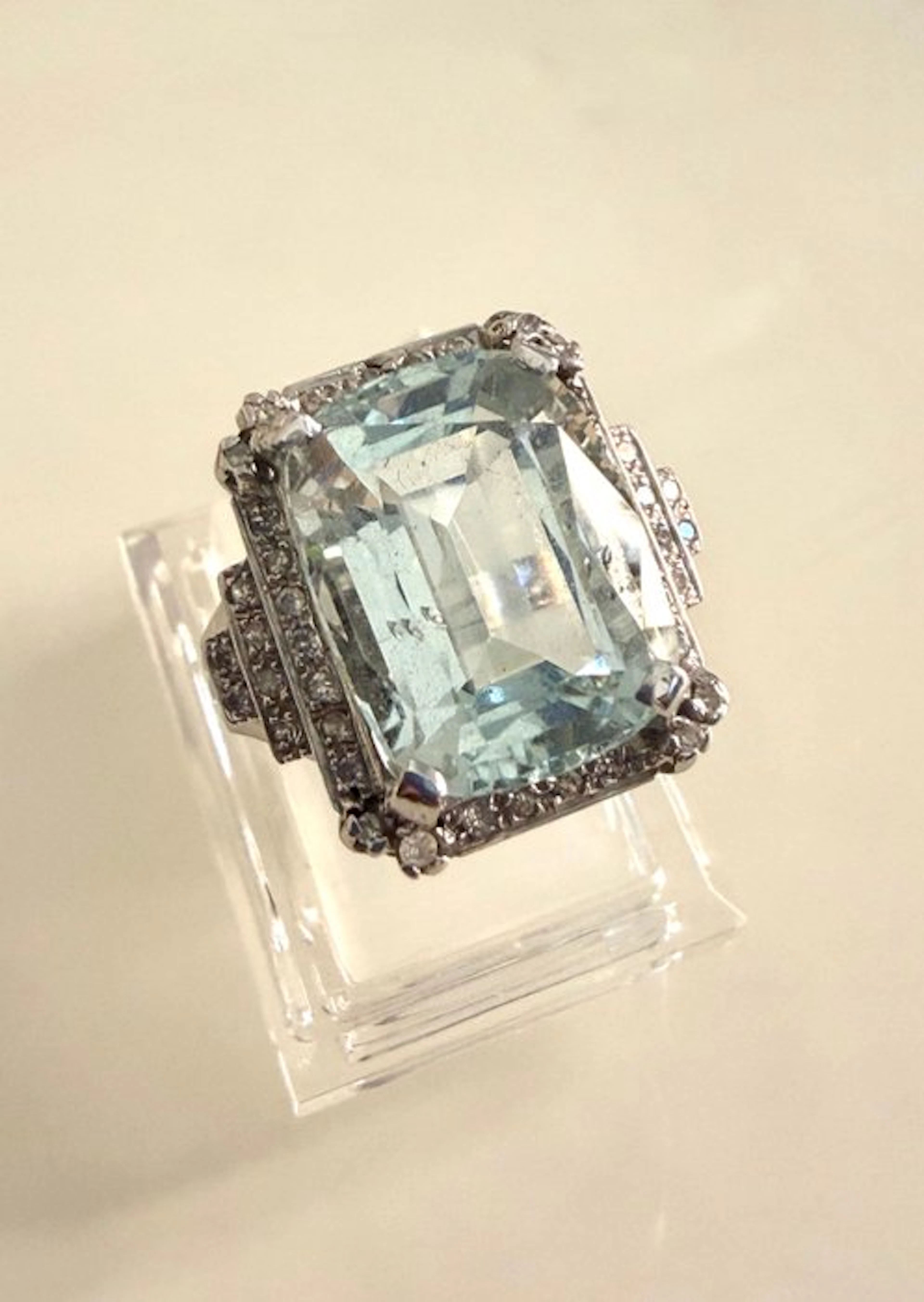 Cocktail ring - 18 kt. White gold Aquamarine