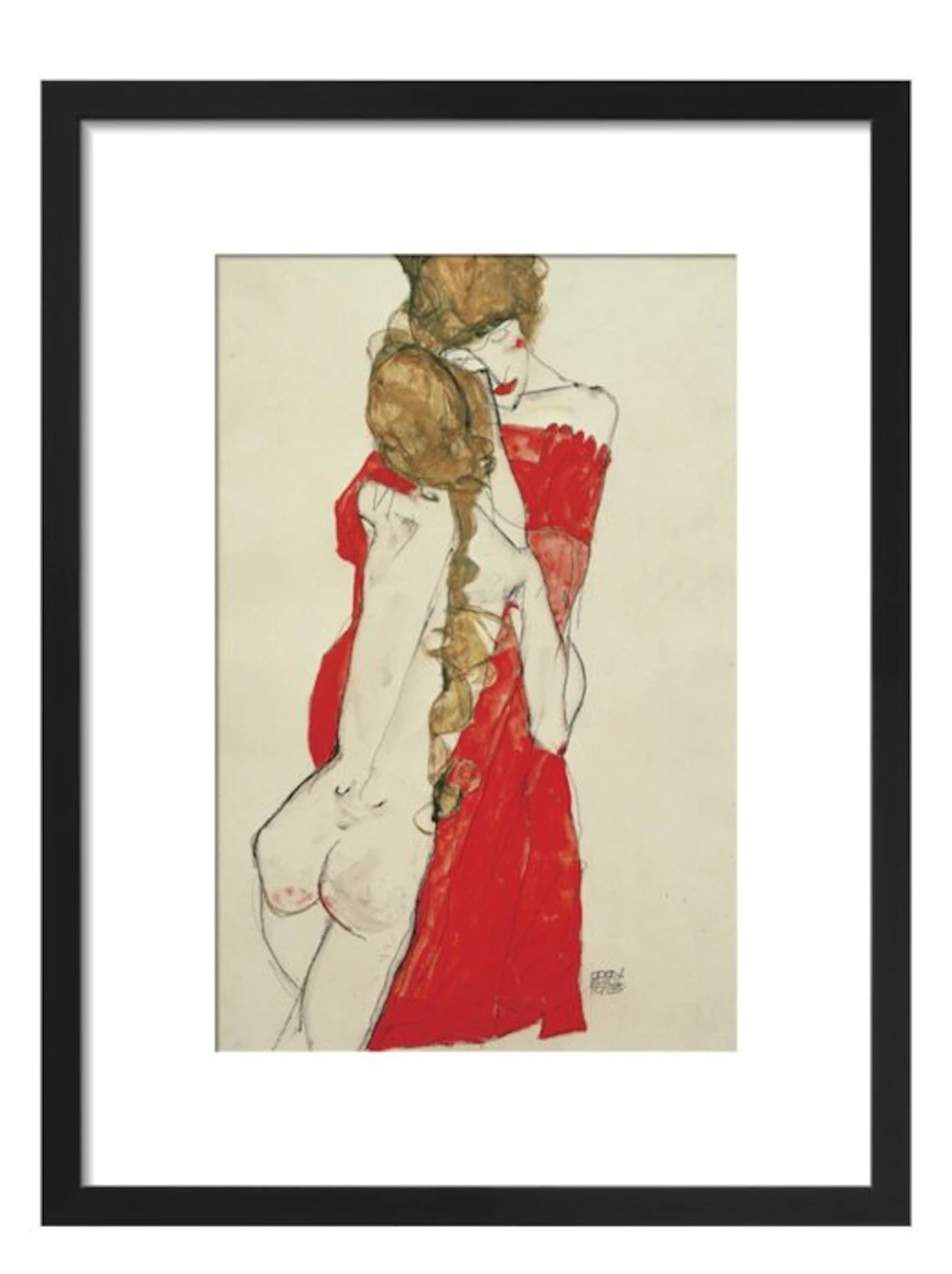 Egon Schiele - "Mother and Daughter, 1913”. Gesigneerd en gedateerd