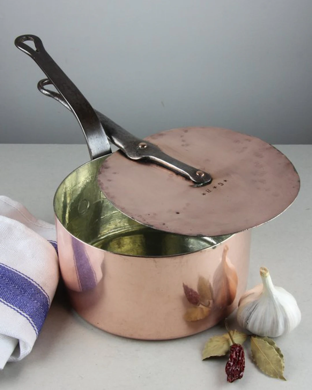 Saucepan - Diameter 18 cm - Copper, Tin - Antique
