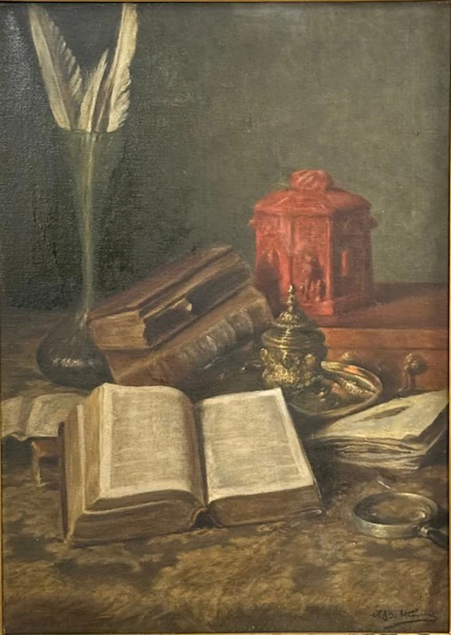 Achille Beltrame (1871-1945) - Natura Morta con Libri