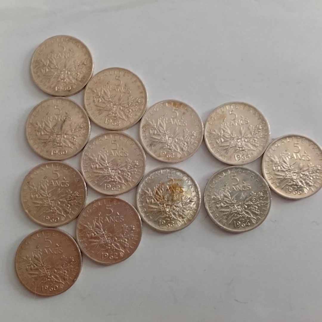 France. 5 Francs 1960 à 1966 Semeuse (lot de 12 monnaies en argent)