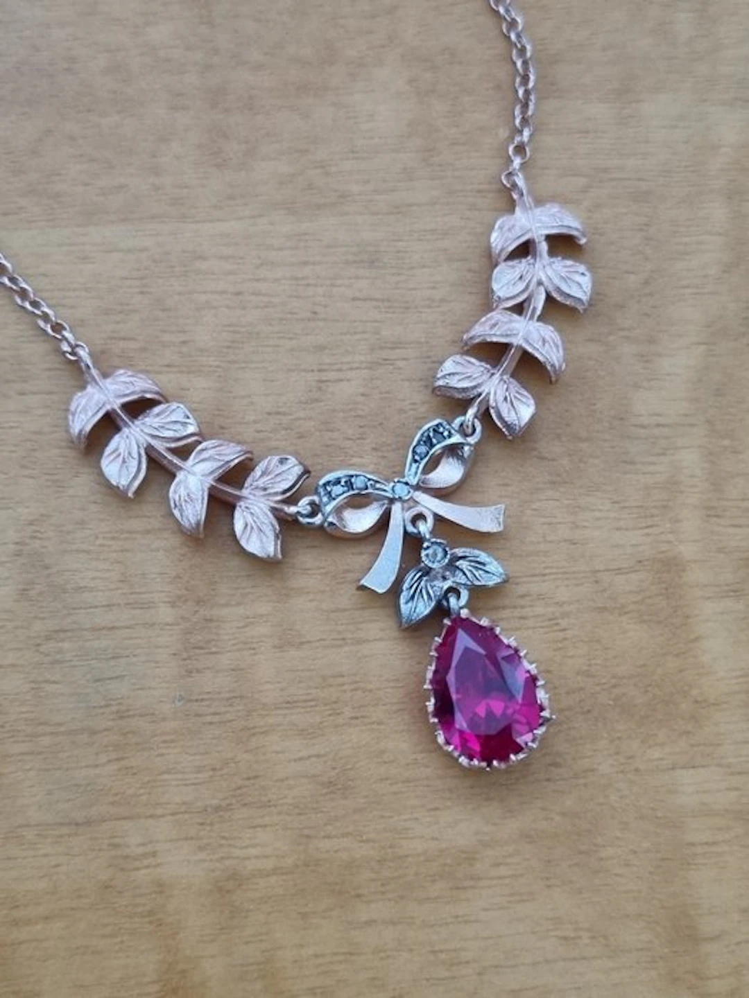 No reserve price - Necklace - 9 kt. Silver, Rose gold Ruby - Diamond