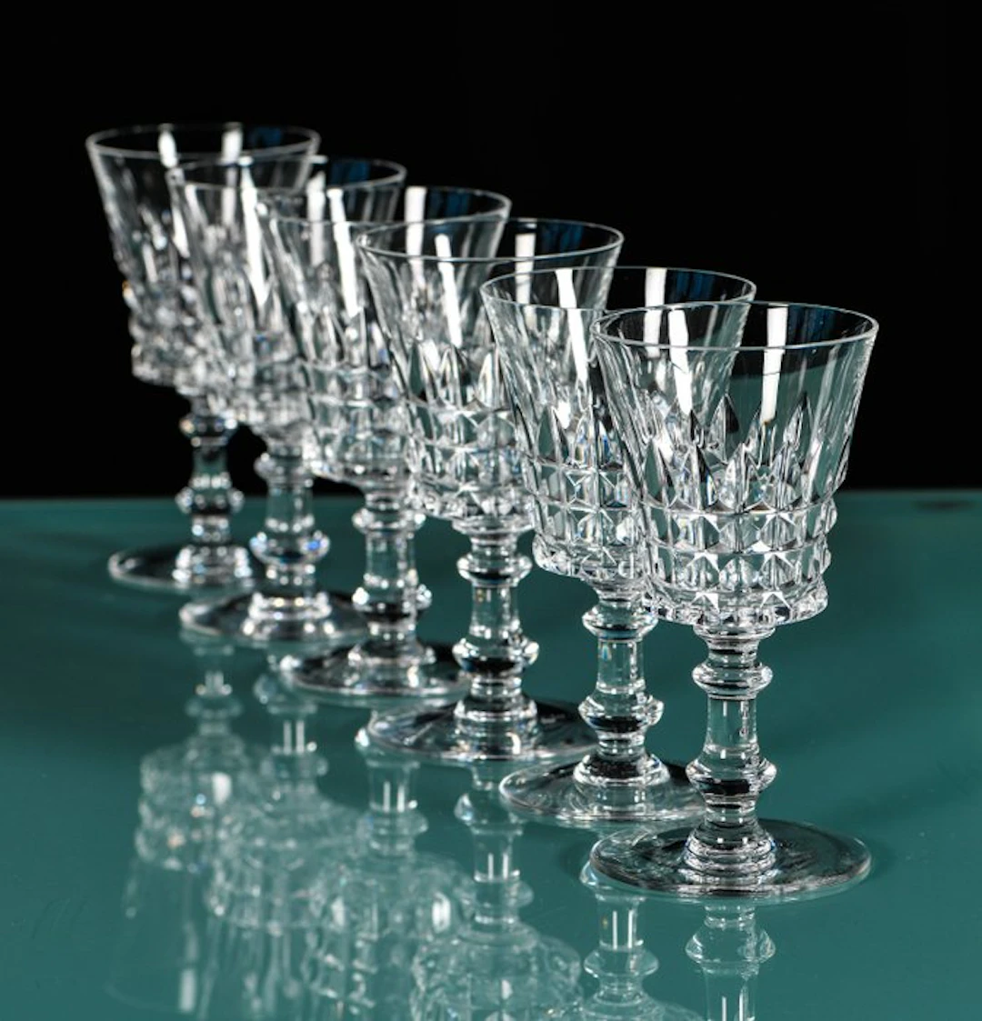 Prachtig lot van 6 antieke kristallen Val Saint Lambert glazen
