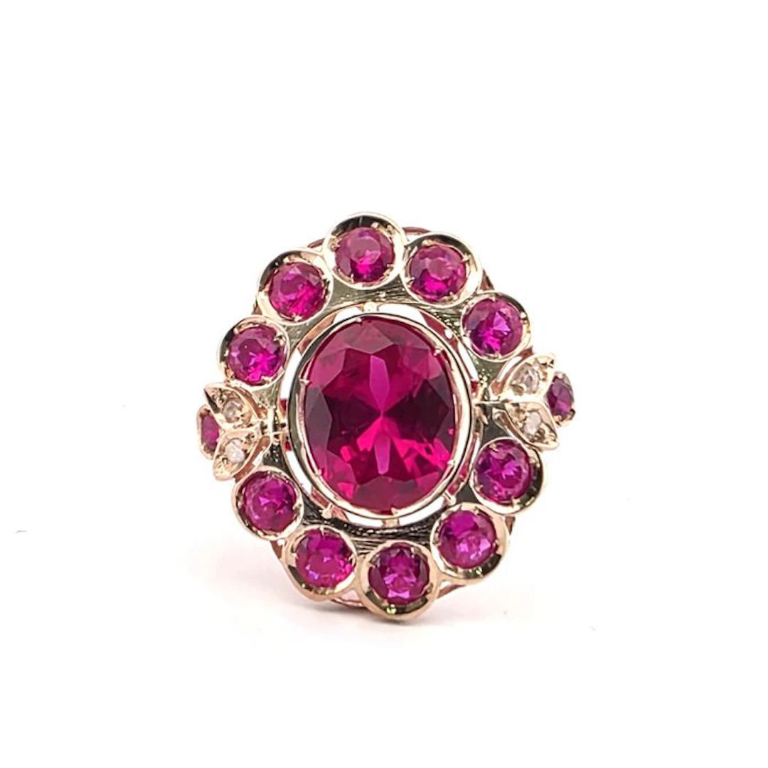 No reserve price - Ring - 9 kt. Rose gold, Silver Spinel - Diamond
