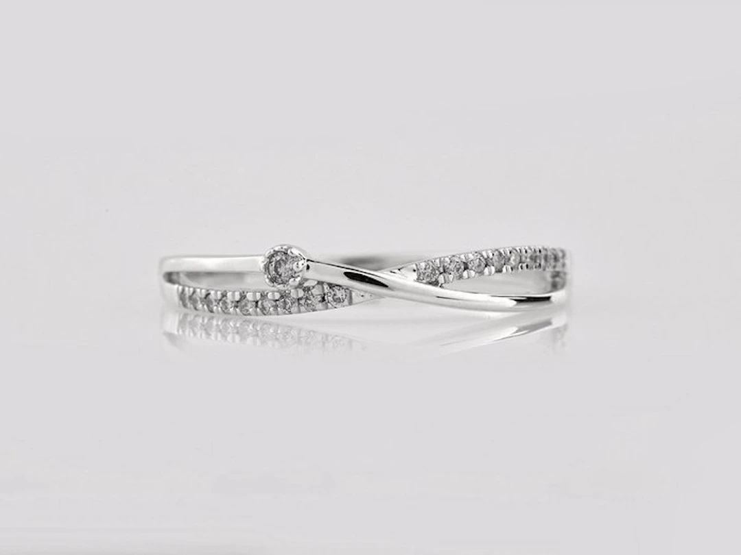 No reserve price - Ring - 14 kt. White gold - 0.10ct. tw. Diamond (Natural)