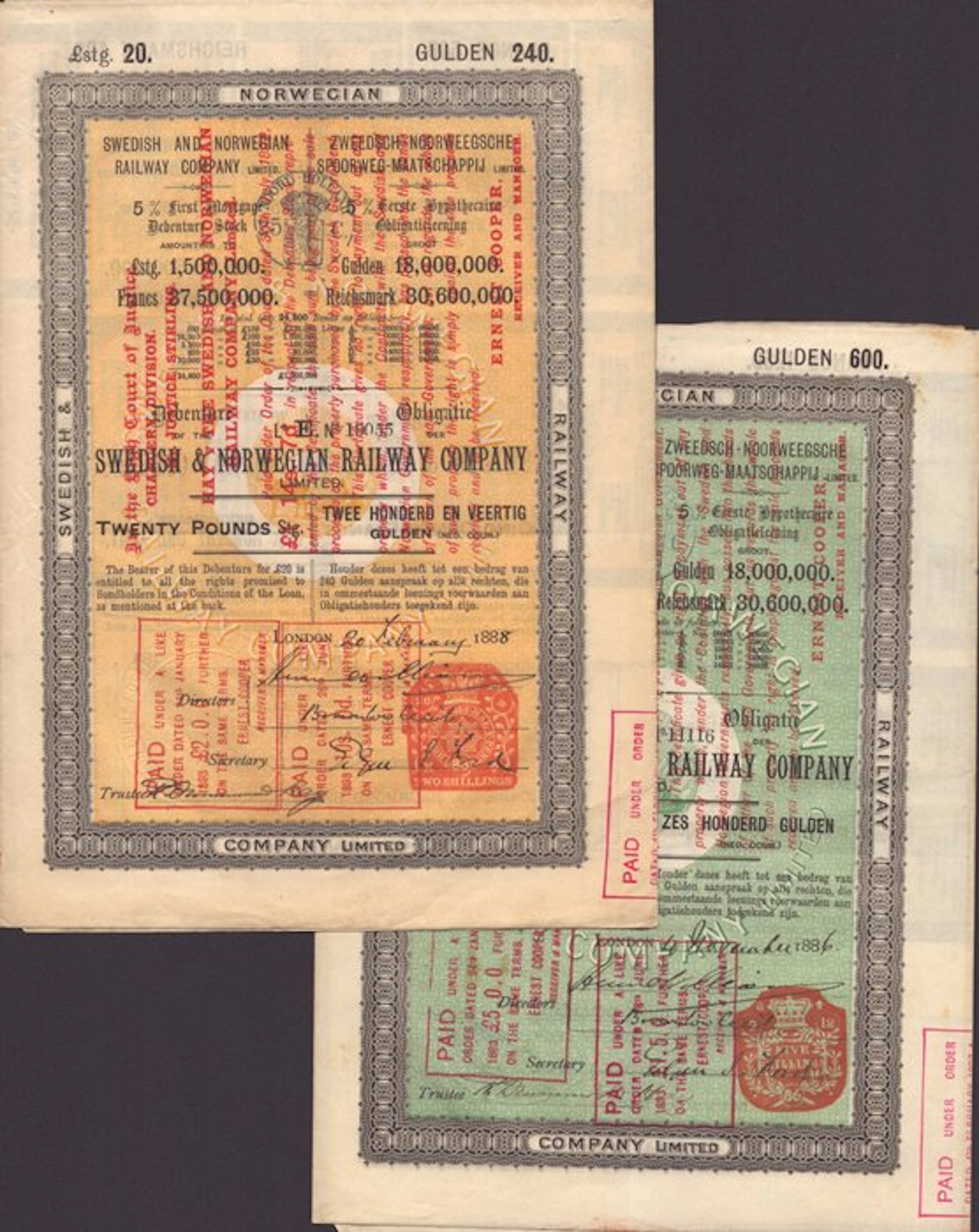 Sweden. Swedish and Norwegian Railway company 1886 - 1888 (No reserve price)