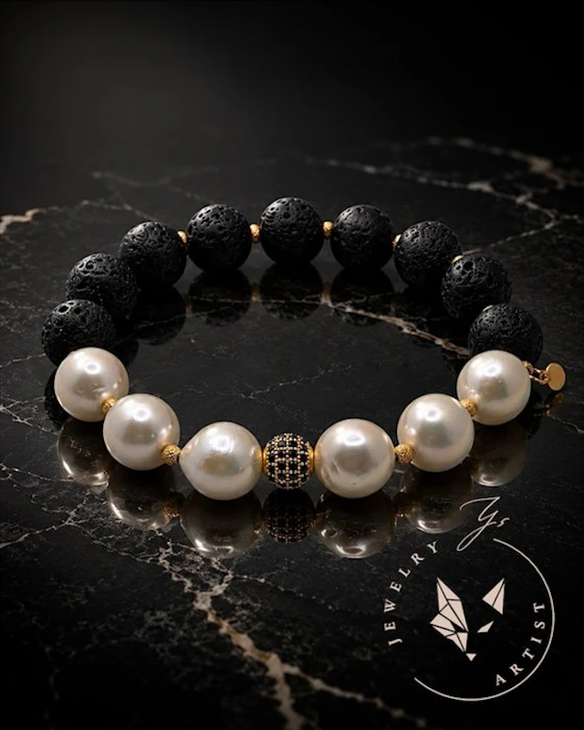 Designer Jewelry - Pearls - Volcanic Lava - Silver 925...