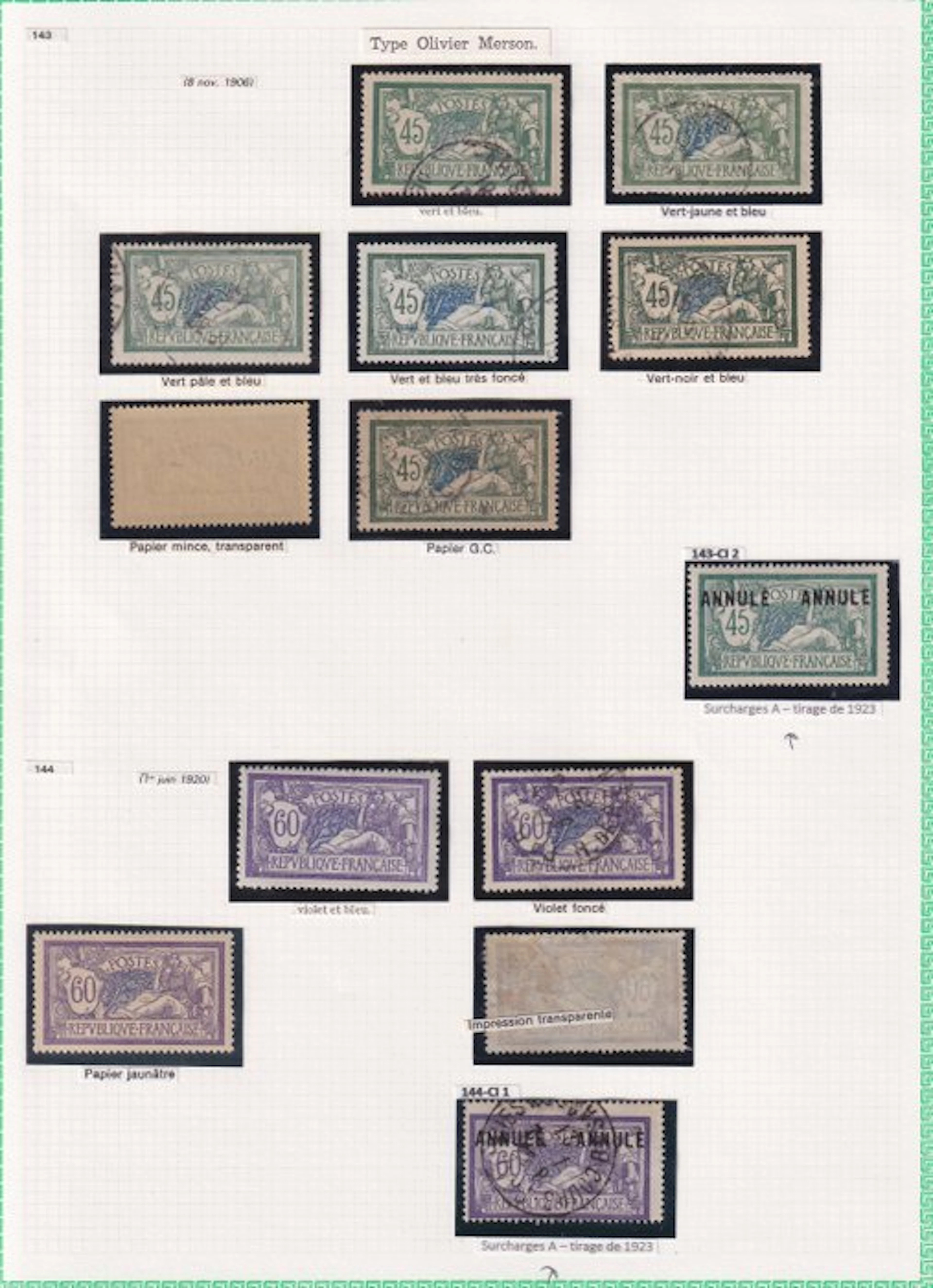 France 1907 - étude sur le type Merson - Yvert n°143/144
