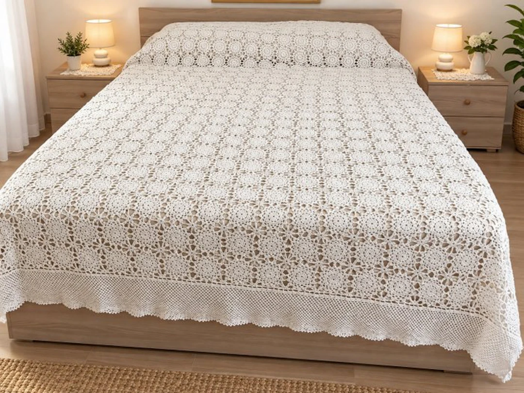 Bedspread - 275 cm - 235 cm - Handmade crochet