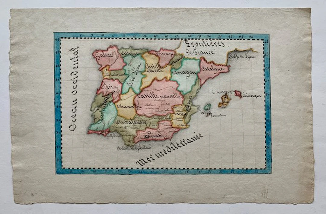Spain - Portugal ; Unknown - Manuscript map of the Iberian Peninsula