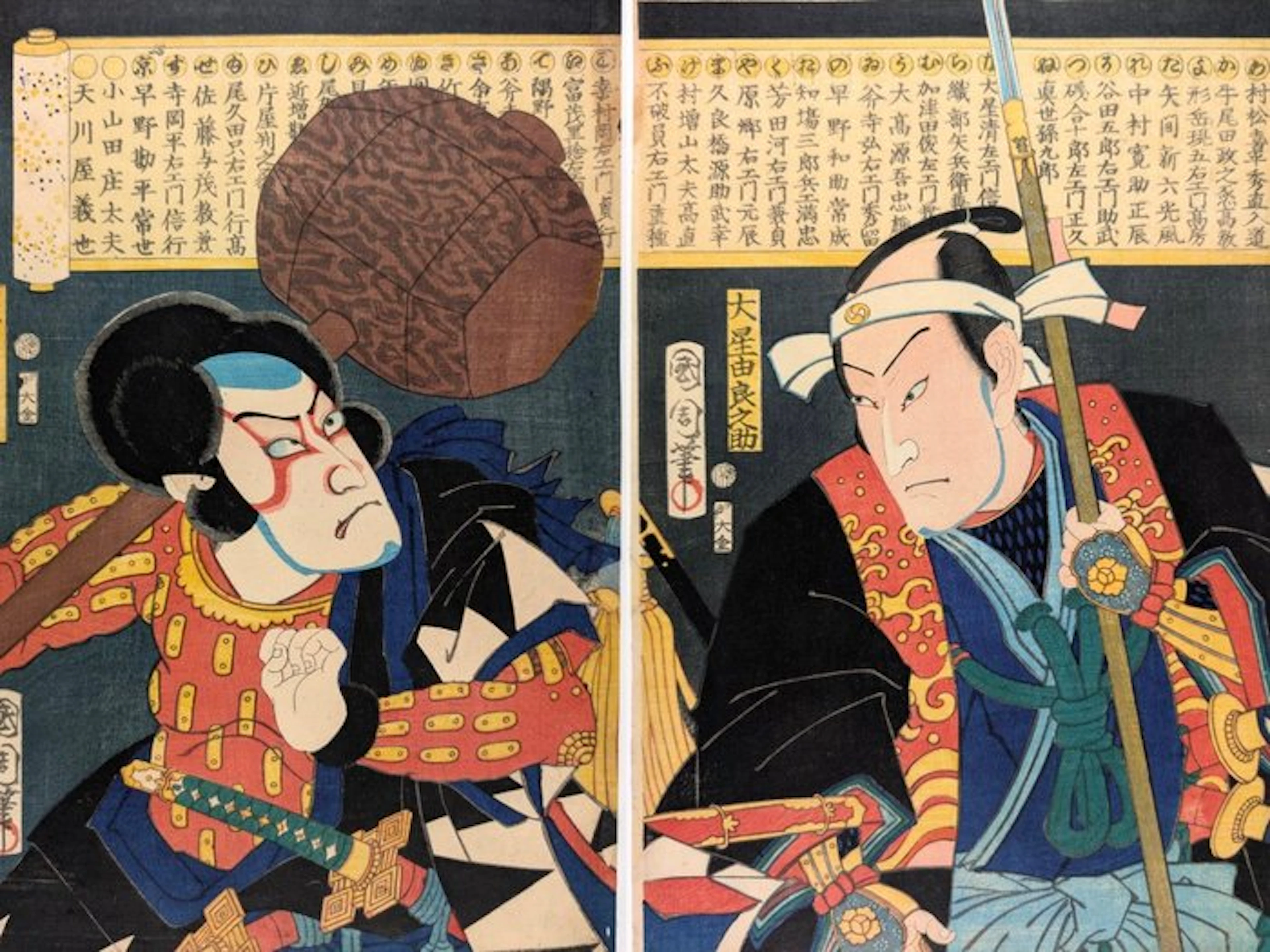 Kunichika — Chūshingura / 47 Rōnin triptych | Ōboshi Yuranosuke