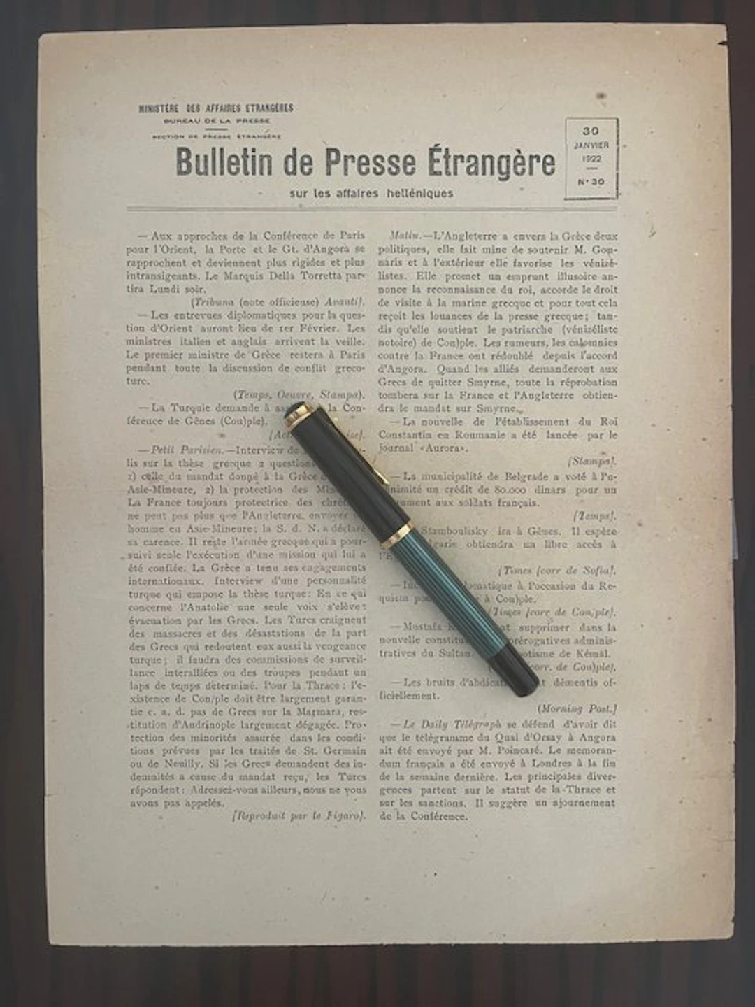 Document - French Diplomatic Press Bulletin - Rare Asia...