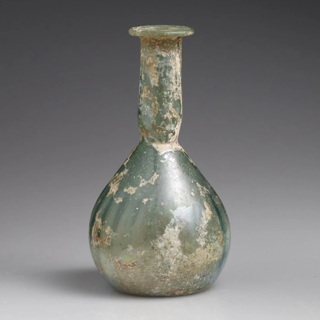 Ancient Roman, Empire Glass Decorated pear-shaped unguentarium. - 132 mm