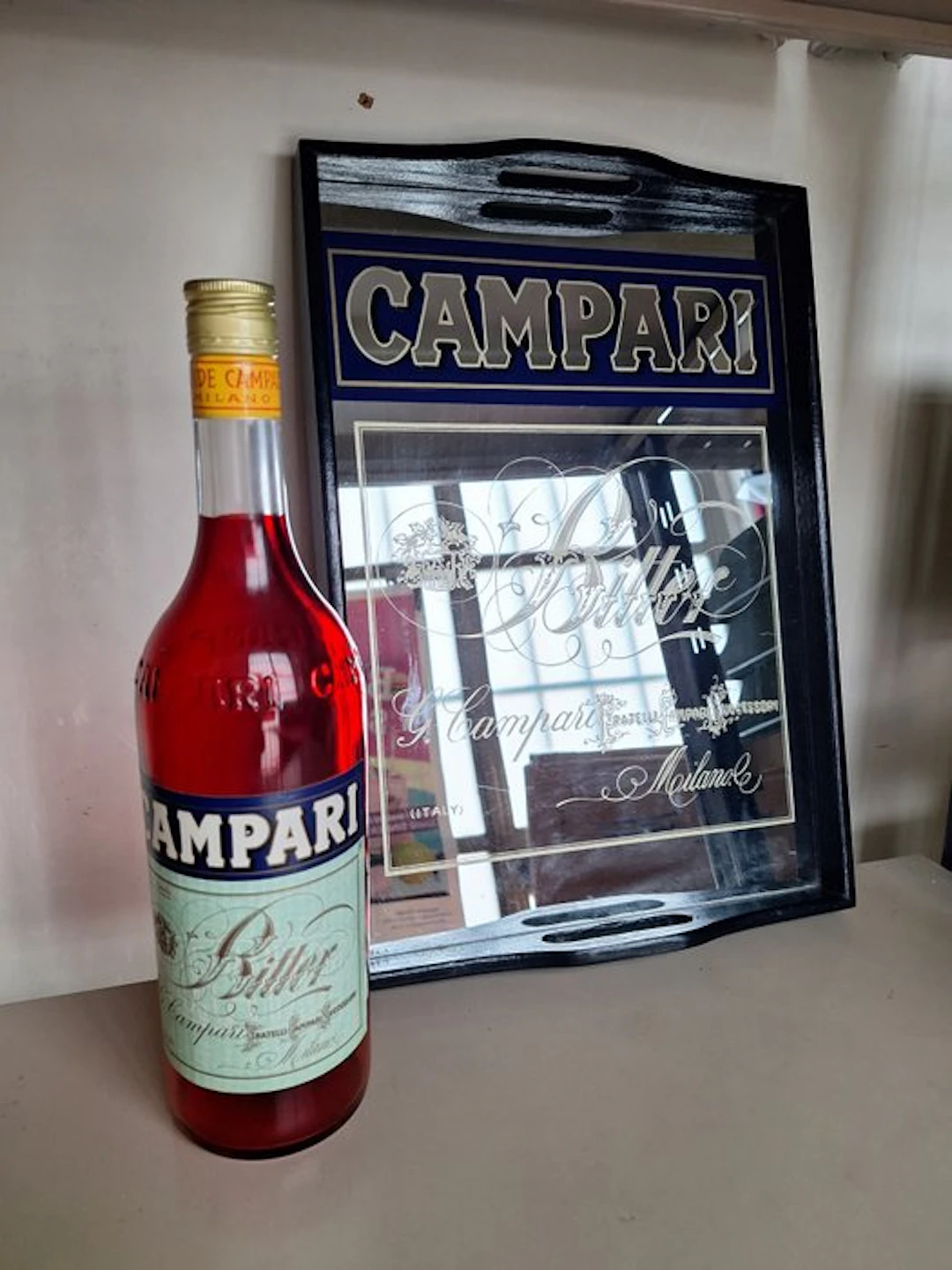 Campari - mirror tray amd bottle - b. 1970s - 75cl