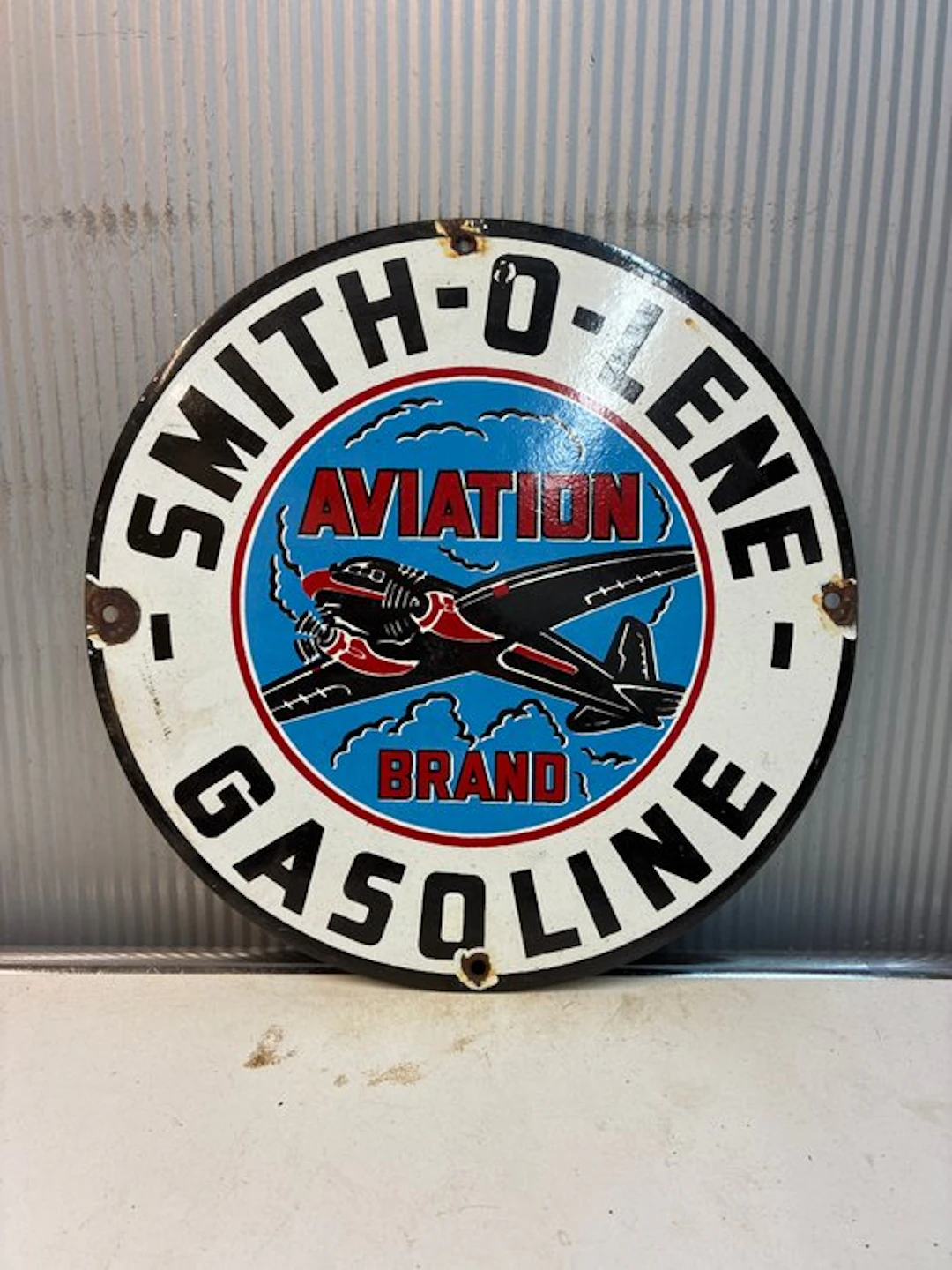 Vintage Smith-O-Lene Aviation Gasoline Sign – Round Metal...
