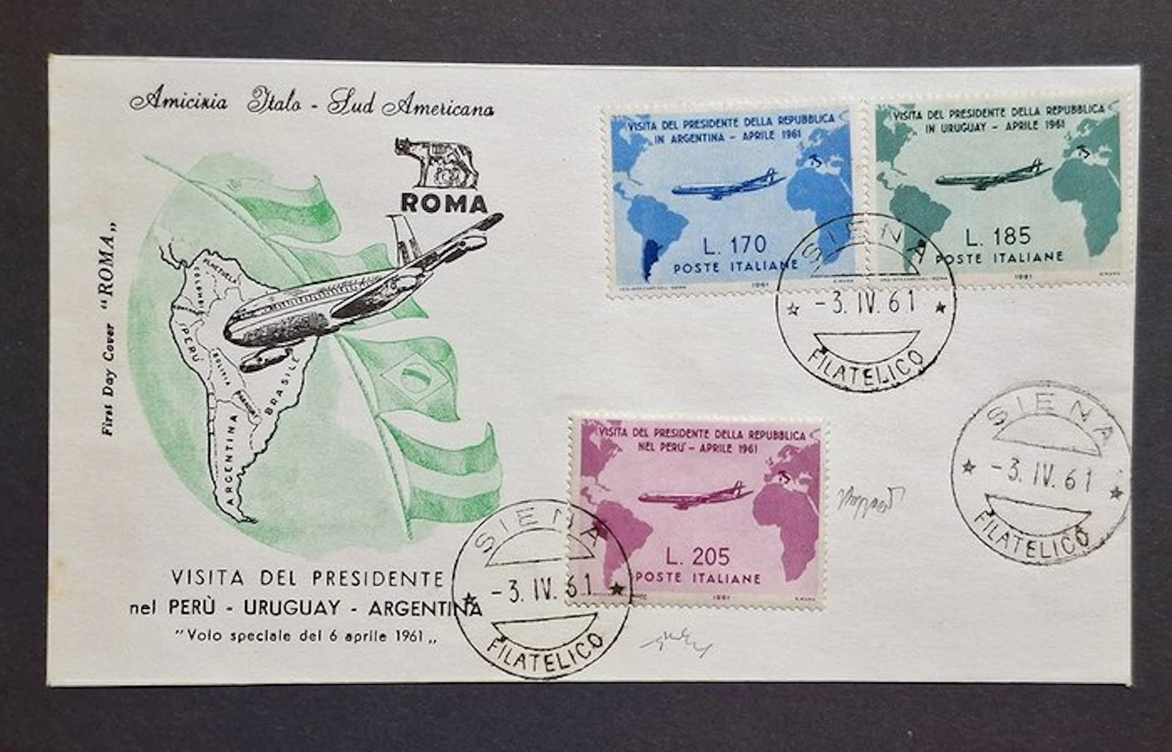 Italian Republic 1961 - Pink Gronchi stamp on an envelope