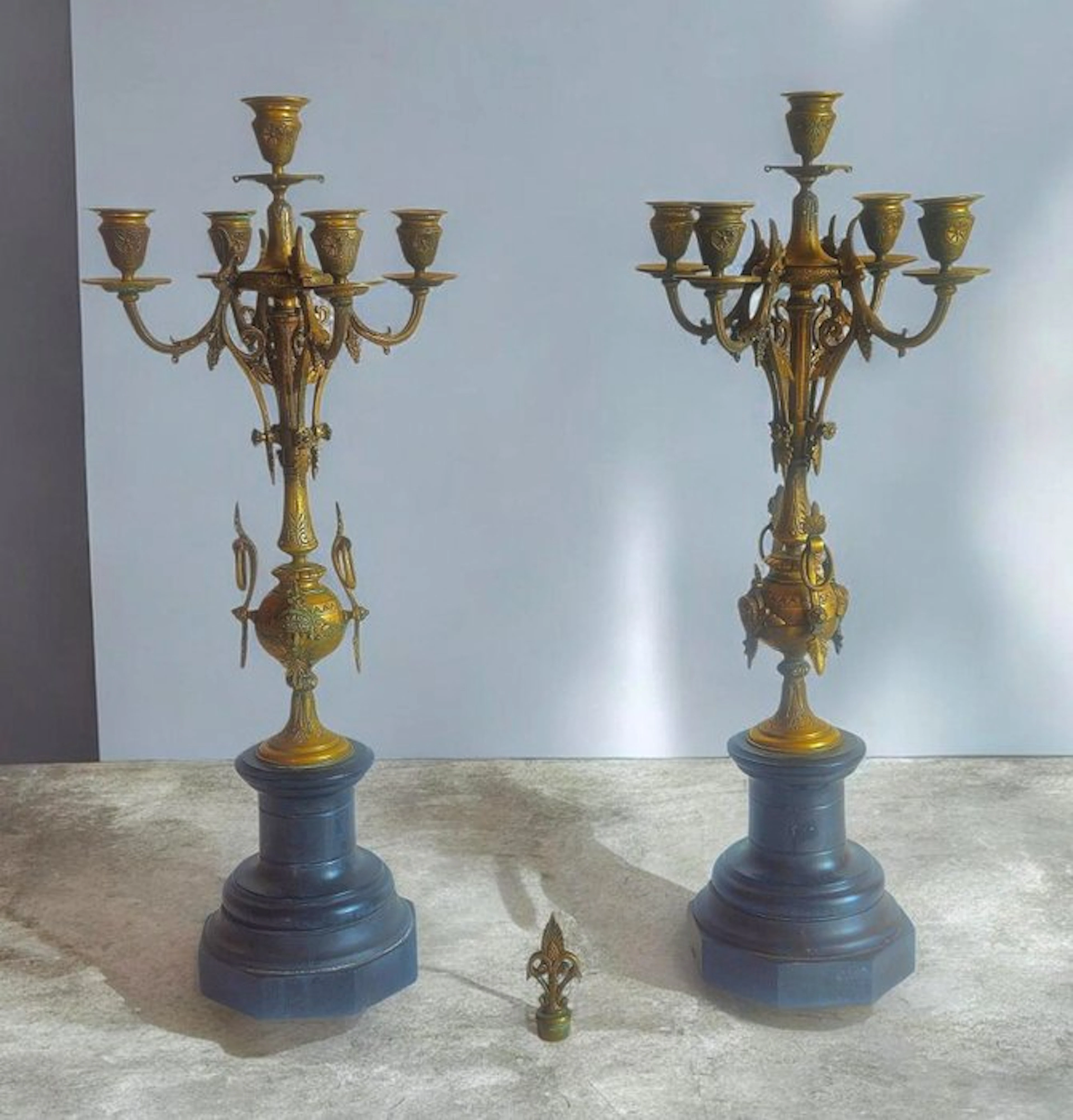 Candelabrum (2) - Brass, Marble