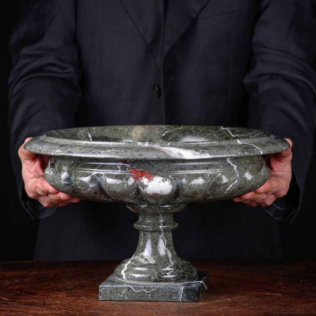 Italian Green Brecciated Marble Centerpiece Bowl –...