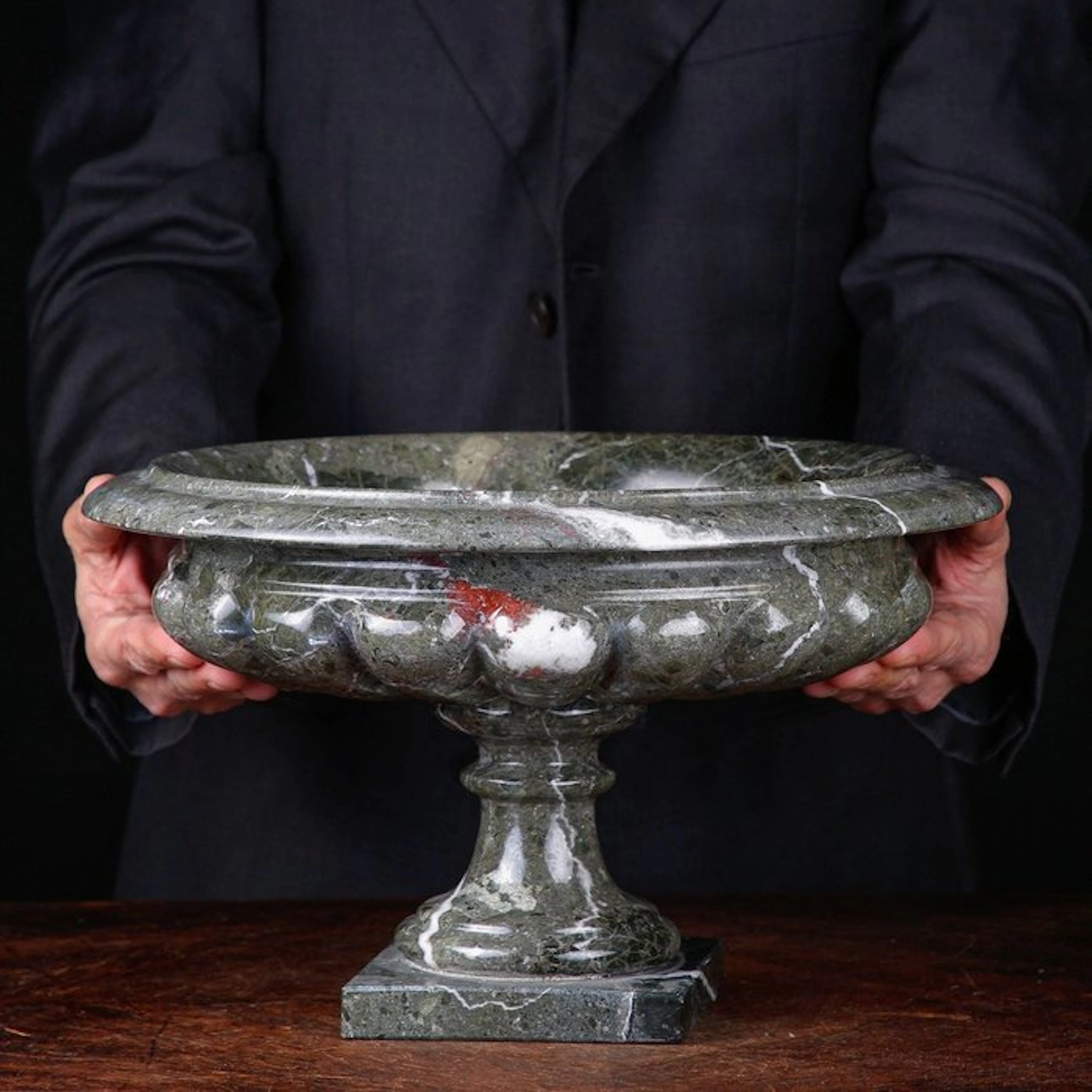 Italian Green Brecciated Marble Centerpiece Bowl –...