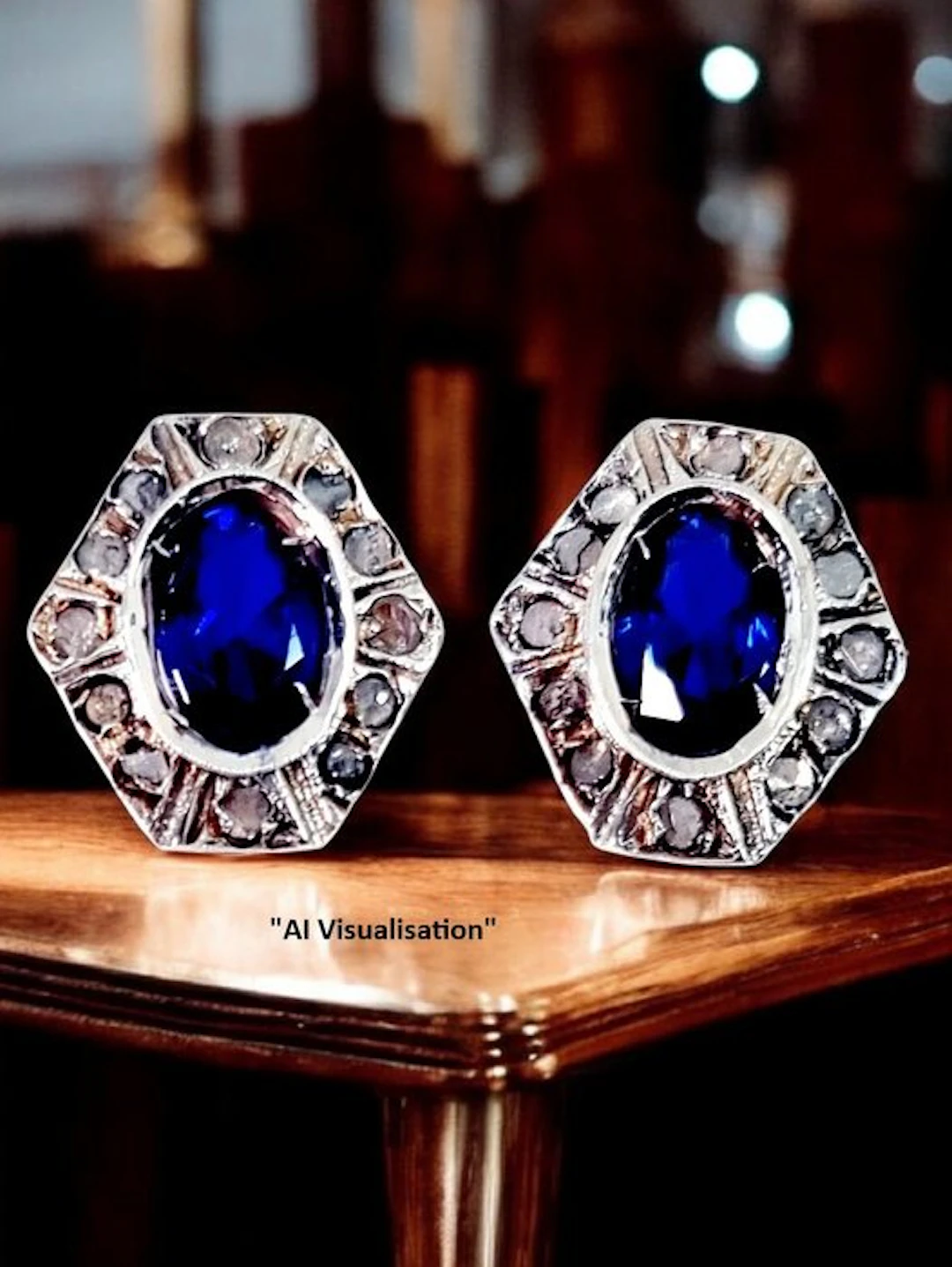 No reserve price - Earrings - 9 kt. Silver, Rose gold Sapphire - Diamond