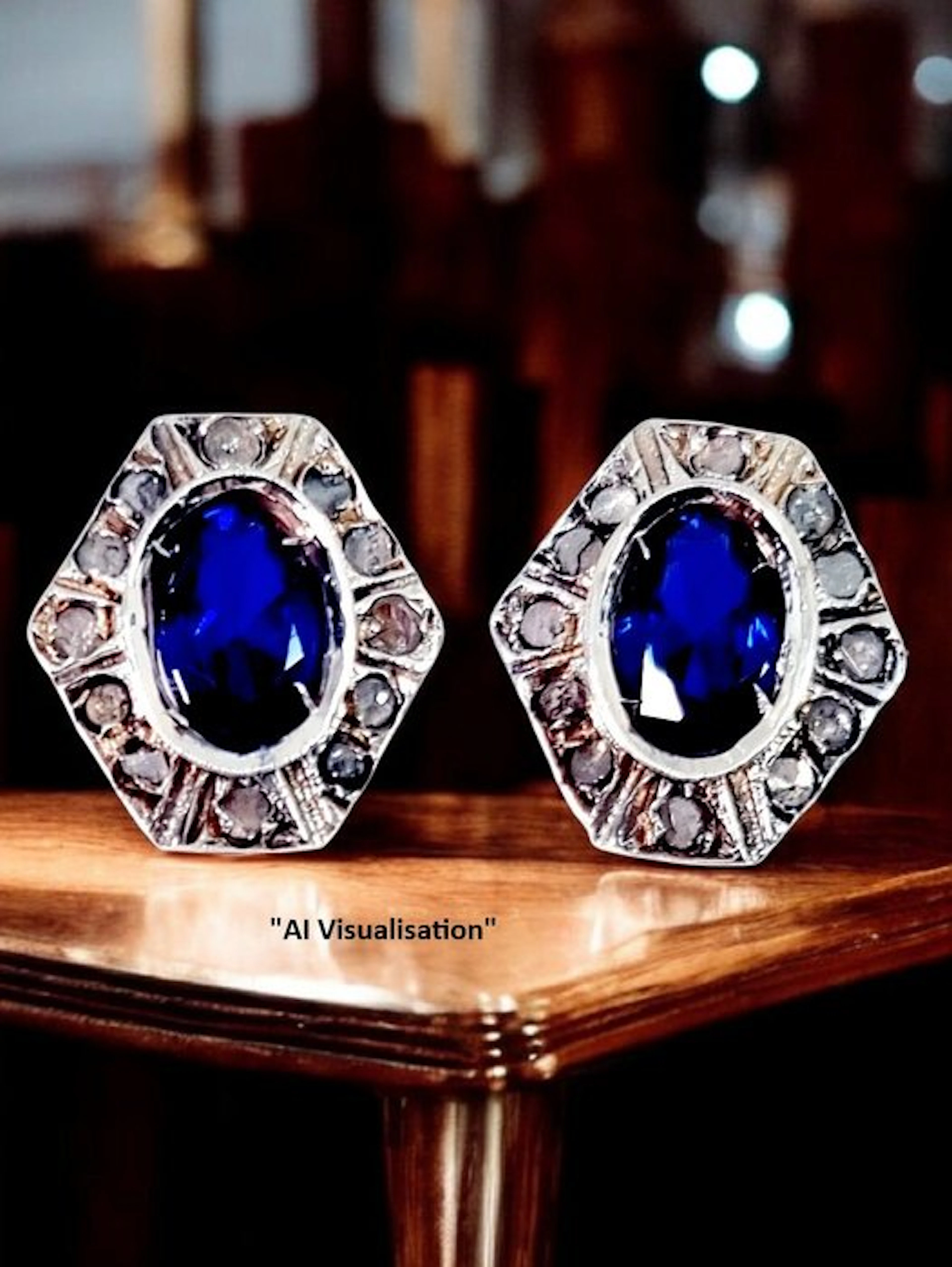 No reserve price - Earrings - 9 kt. Silver, Rose gold Sapphire - Diamond