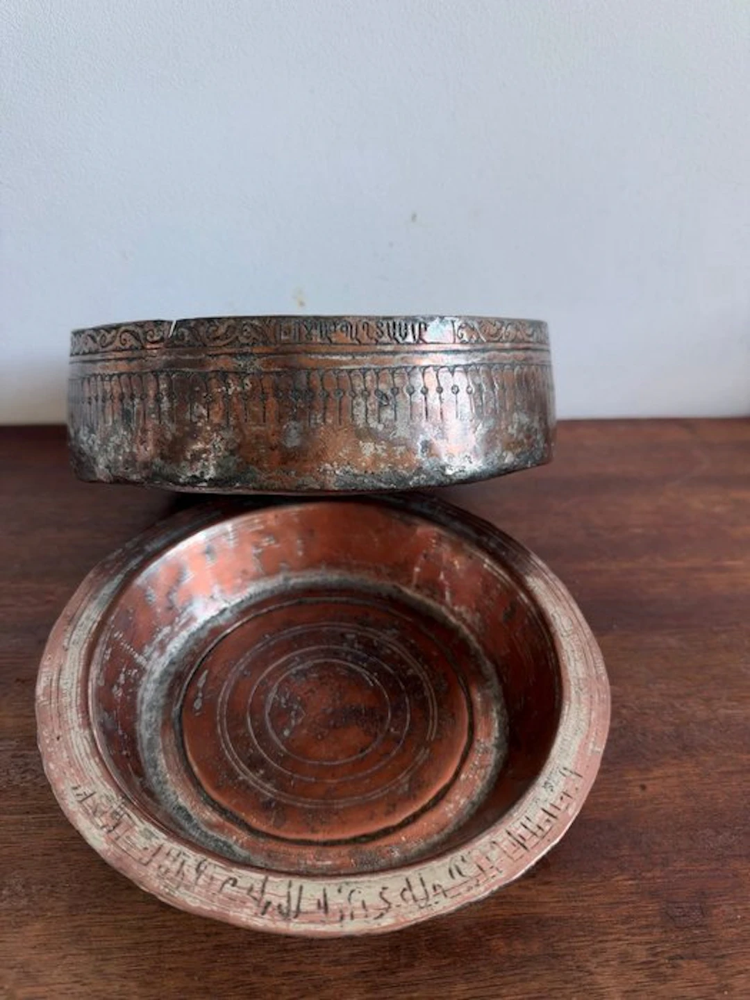 Pair of Antique Ottoman Copper Bowls / Dishes with...
