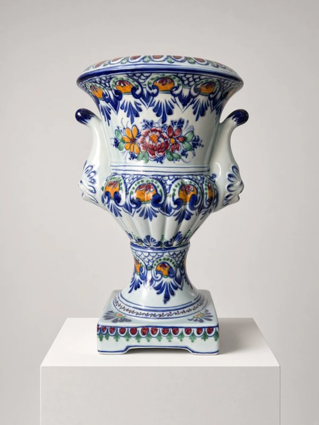 Vase - Large Hand-Painted Ceramic Urn / Amphora in "Vieux Rouen" Style