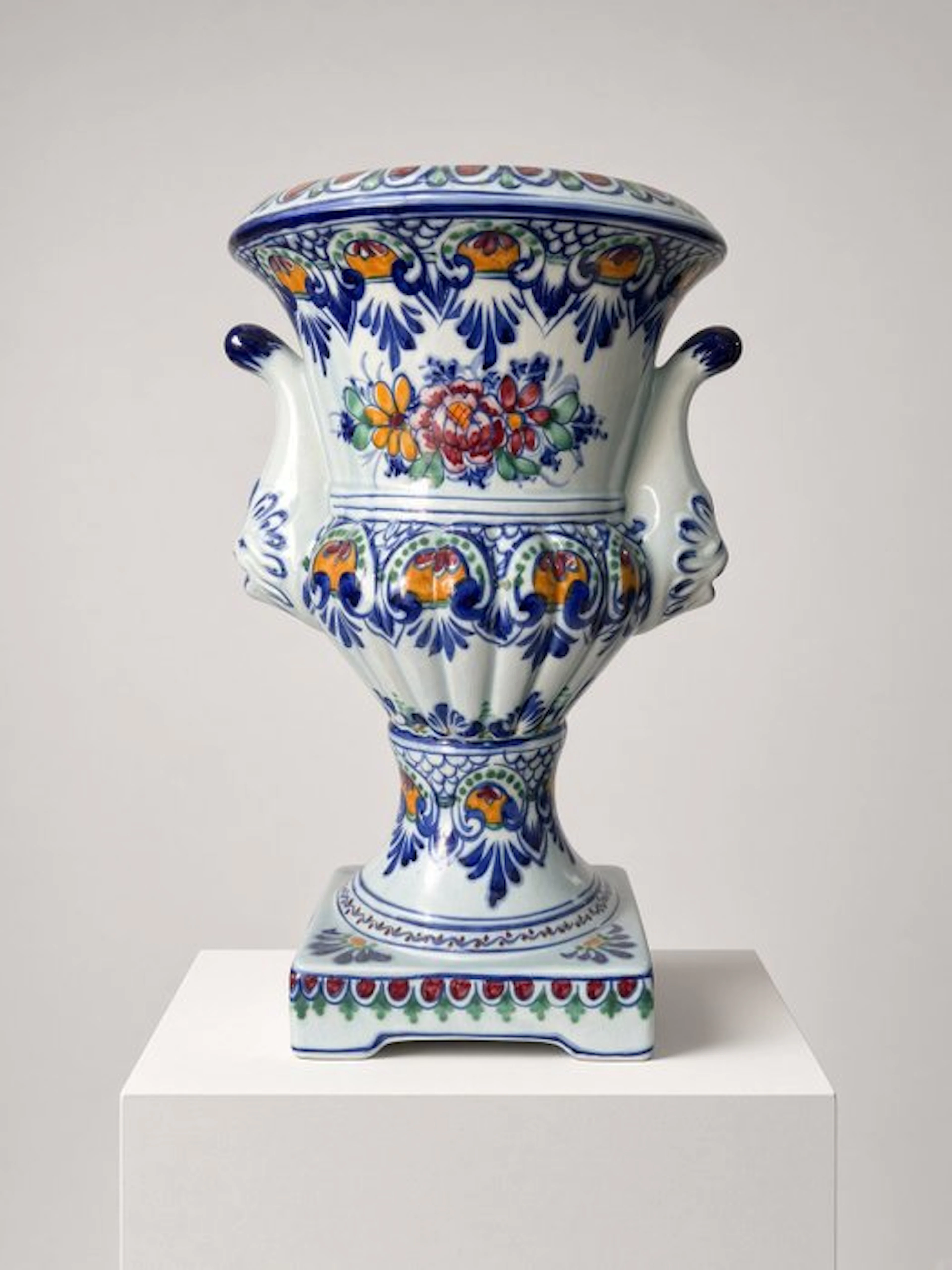 Vase - Large Hand-Painted Ceramic Urn / Amphora in "Vieux Rouen" Style