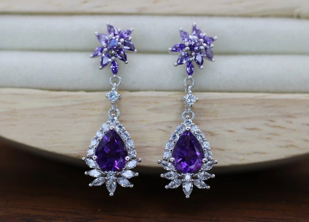 No reserve price - Earrings Silver - 3ct. tw. Amethyst