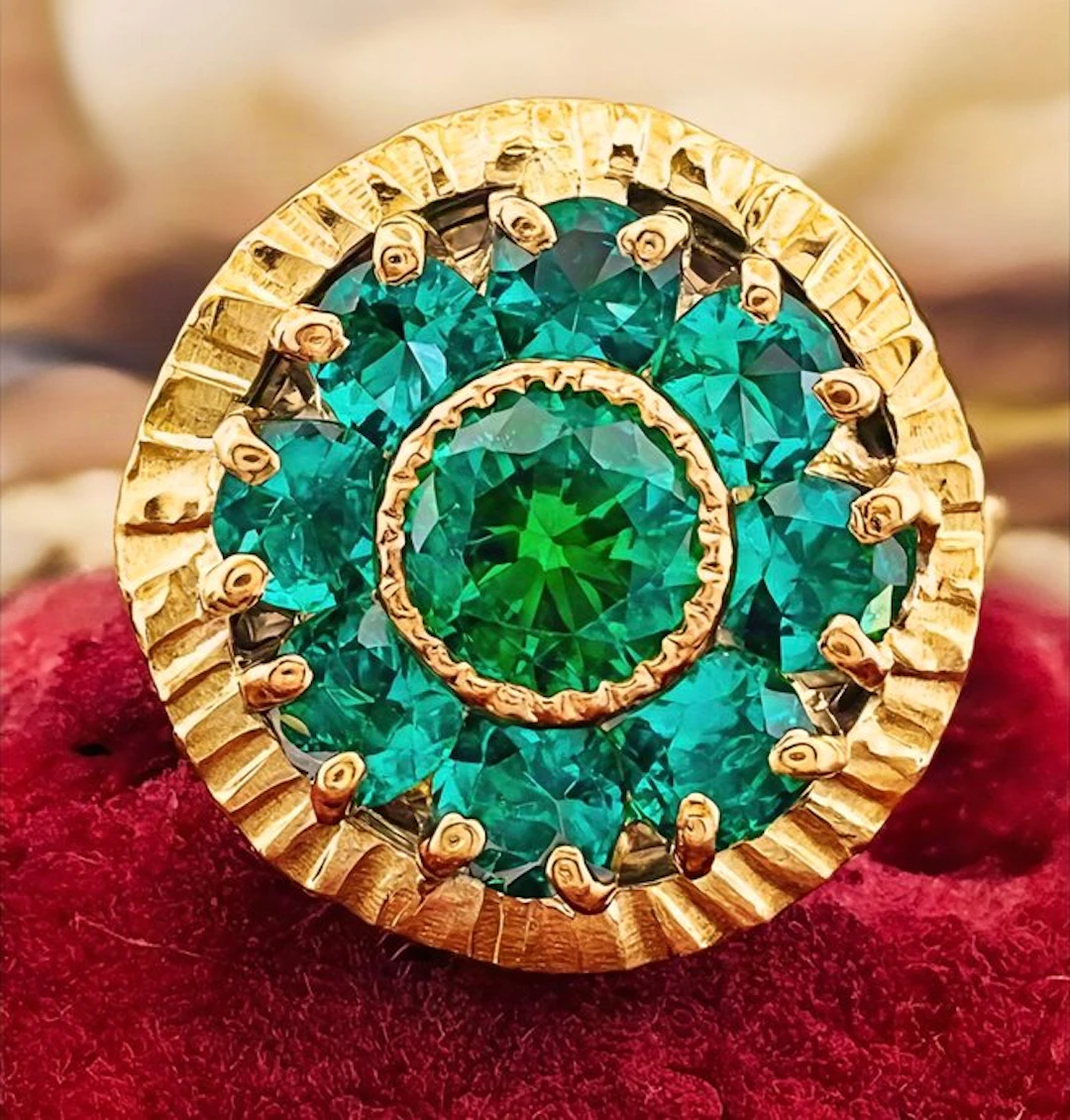 No reserve price - Ring - 9 kt. Yellow gold, Silver Emerald - Emerald
