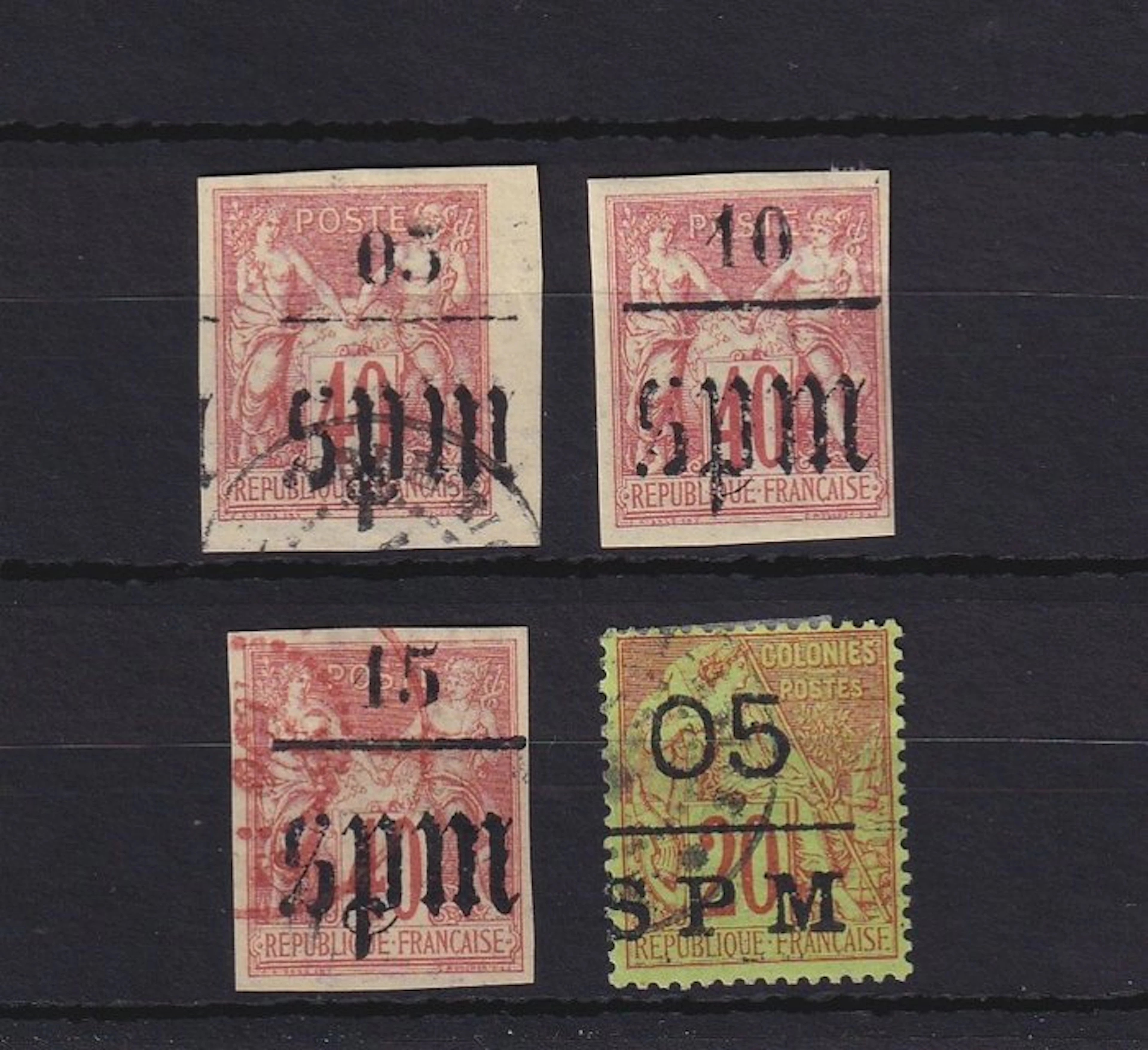 Saint Pierre et Miquelon 1885/1891 - superbe série de timbres - Yvert n°5/8