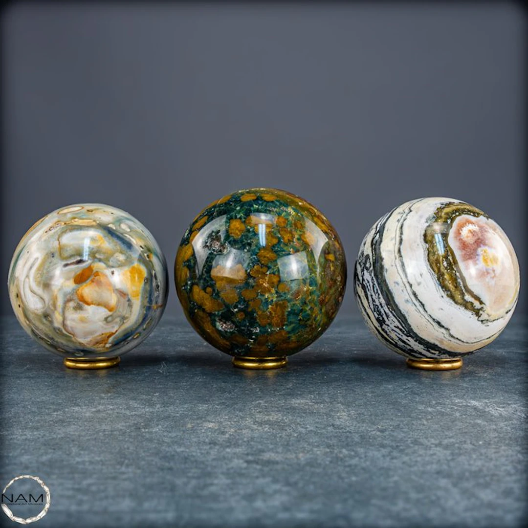 Ocean Jasper Jasper Kugel Set Bold three-piece set with...