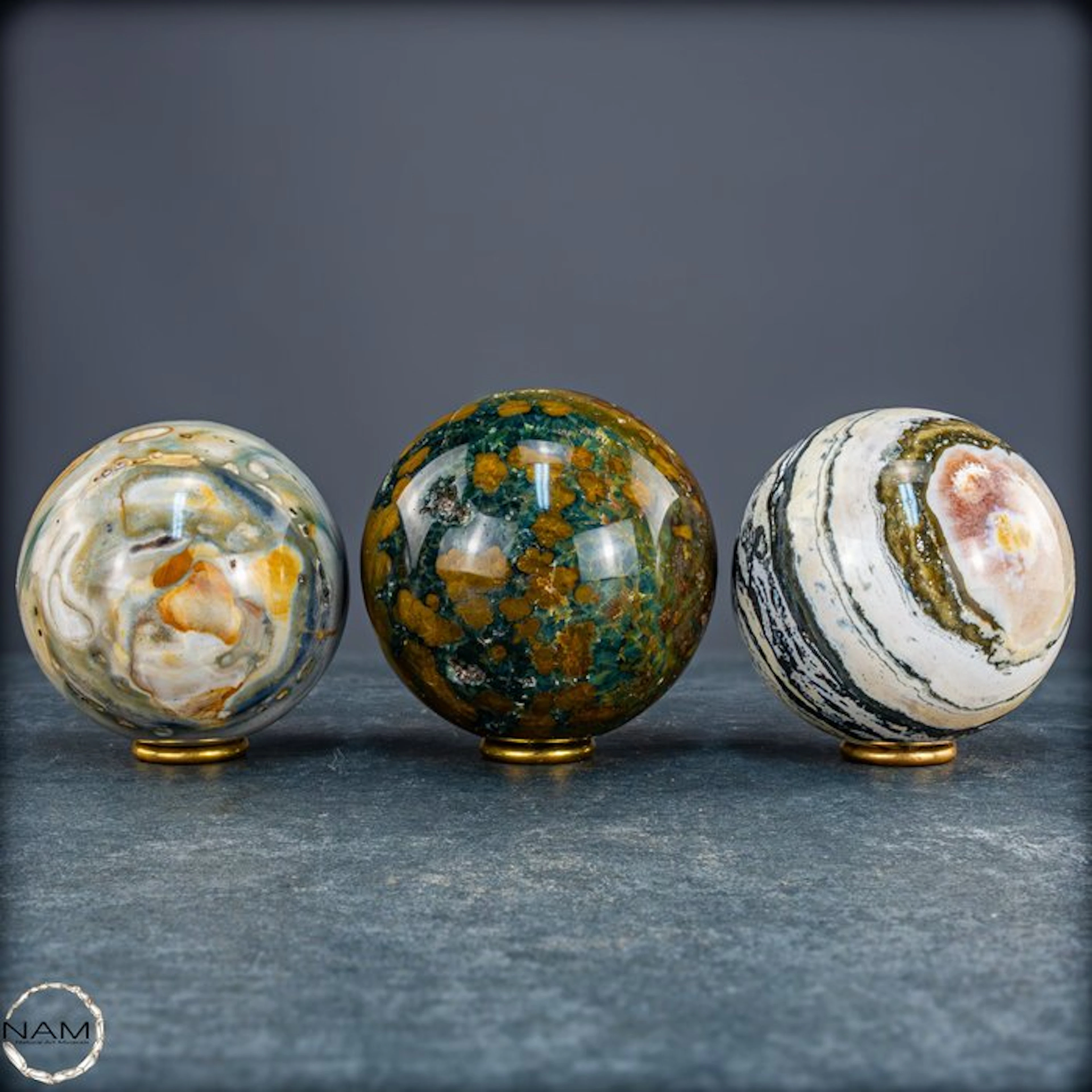 Ocean Jasper Jasper Kugel Set Bold three-piece set with...