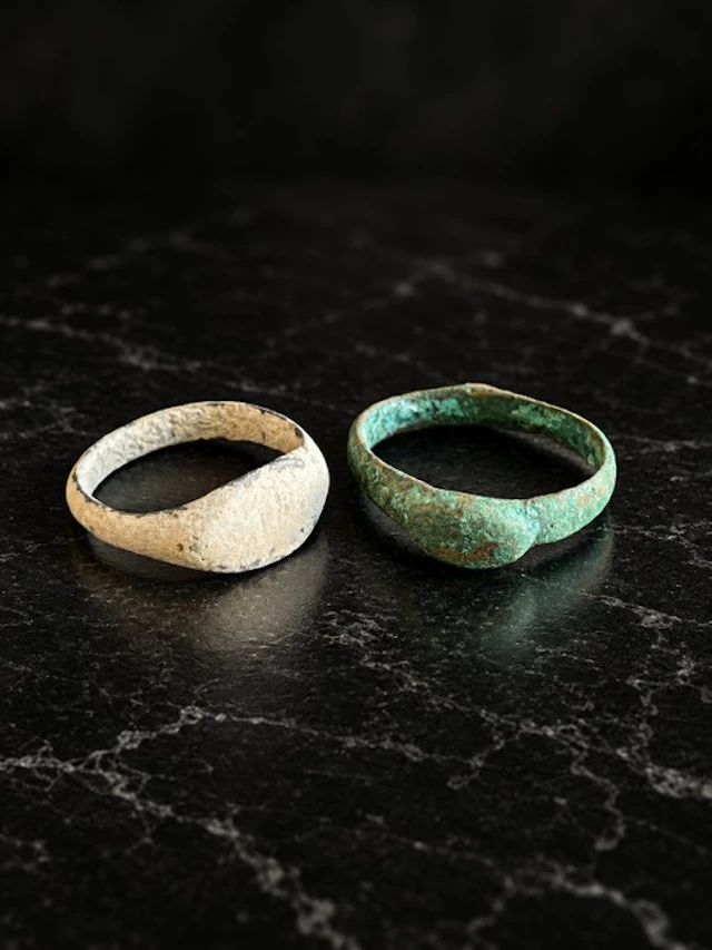 Medieval Bronze Group of Two Finger Rings with...