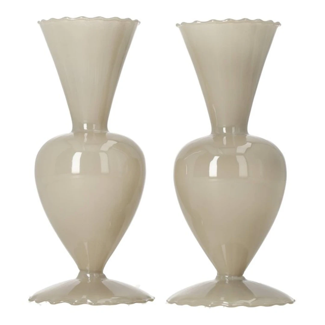 Vase - Glass - Set of small white vases.