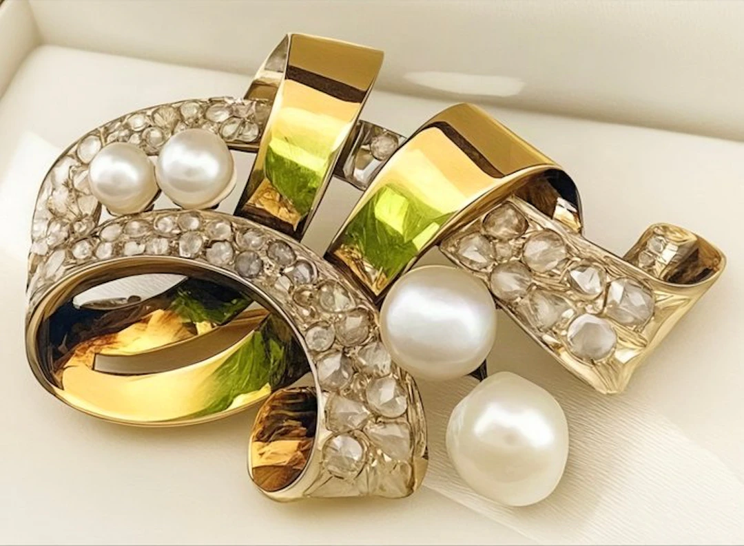 Brooch - 18 kt. Yellow gold Diamond (Natural)