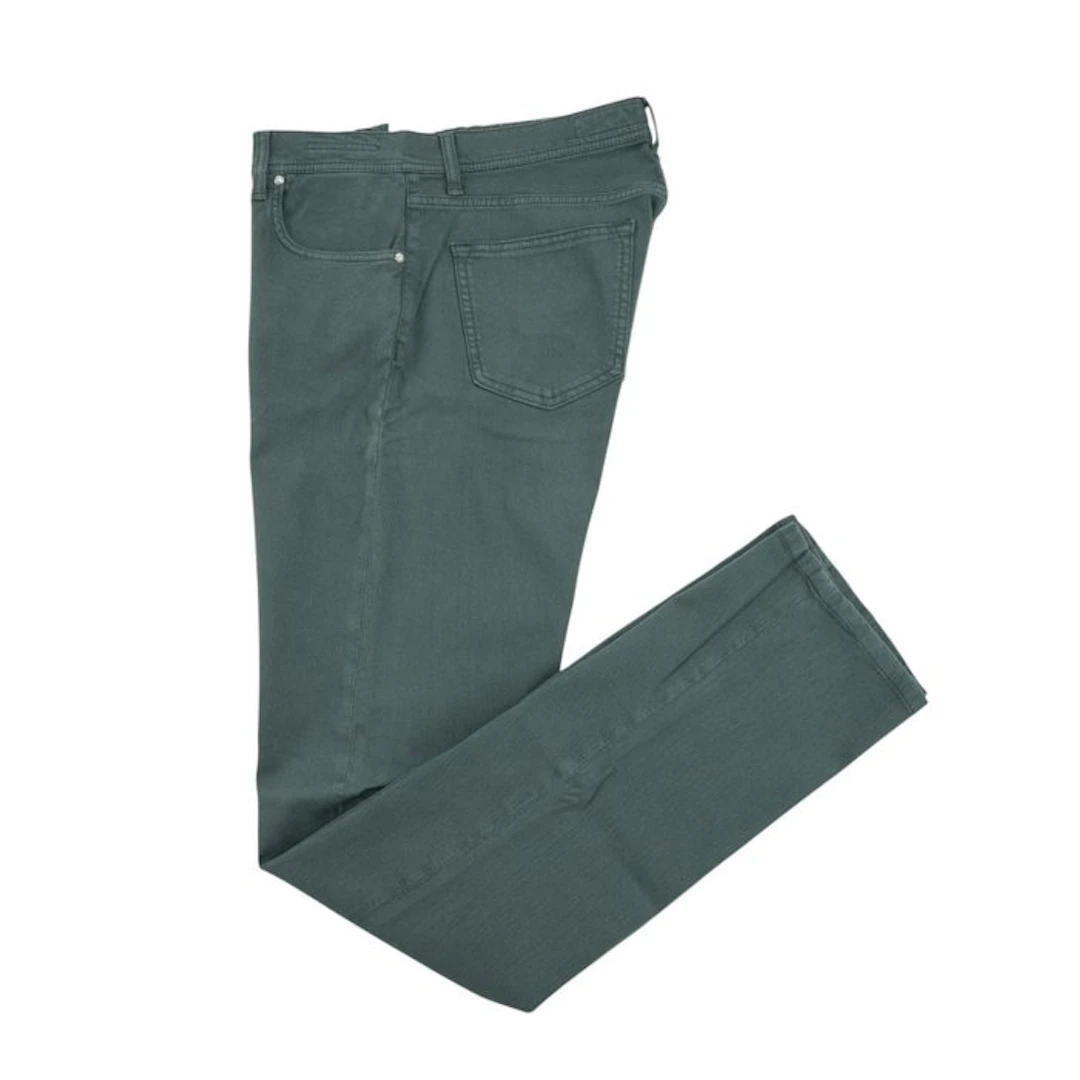 LUIGI BORRELLI NAPOLI - 51 IT - Green Pant Jeans Twill...