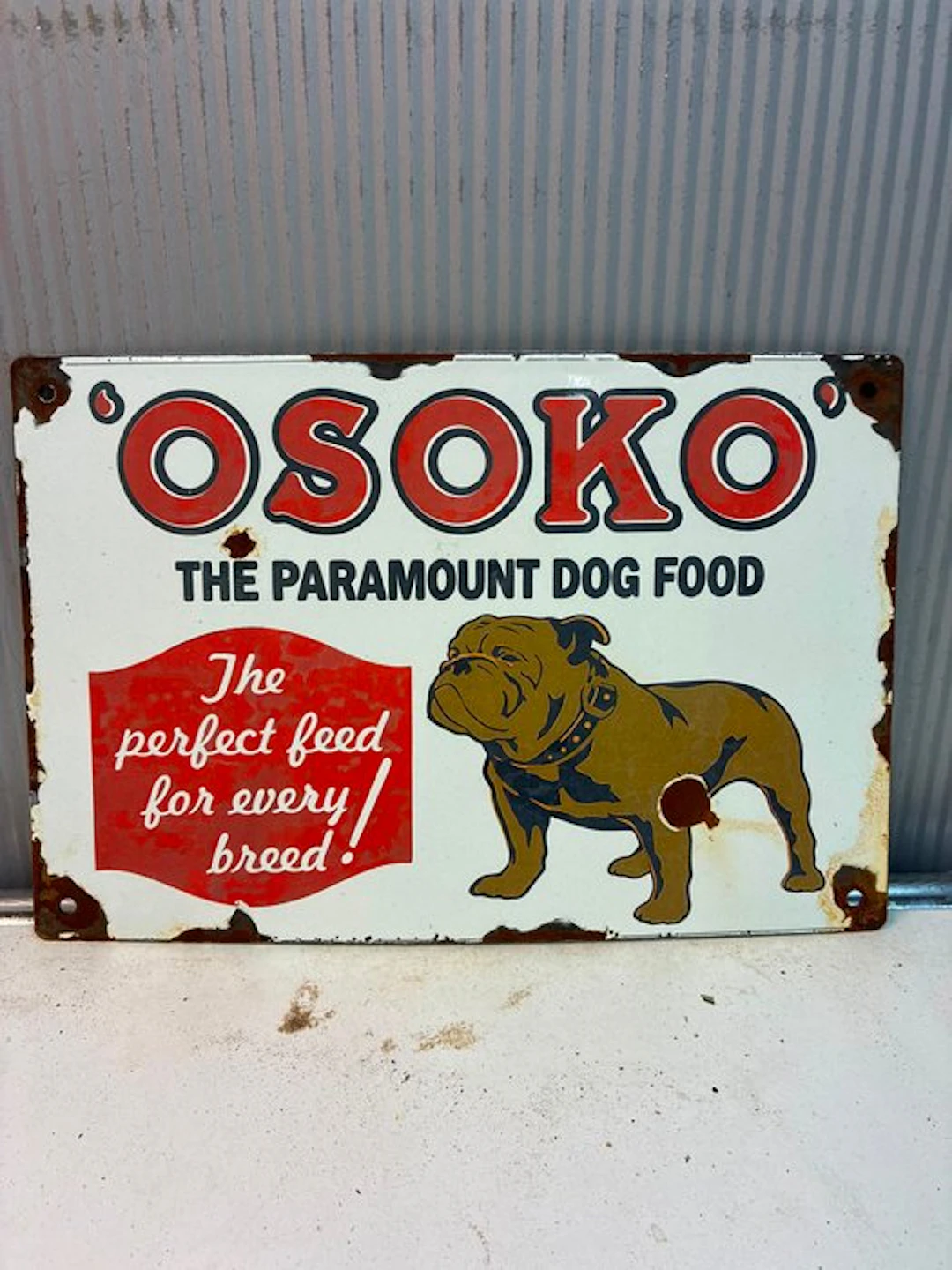 Osoko Dog Food – Emaille Reclamebord met Bulldog - Enamel sign - Enamel