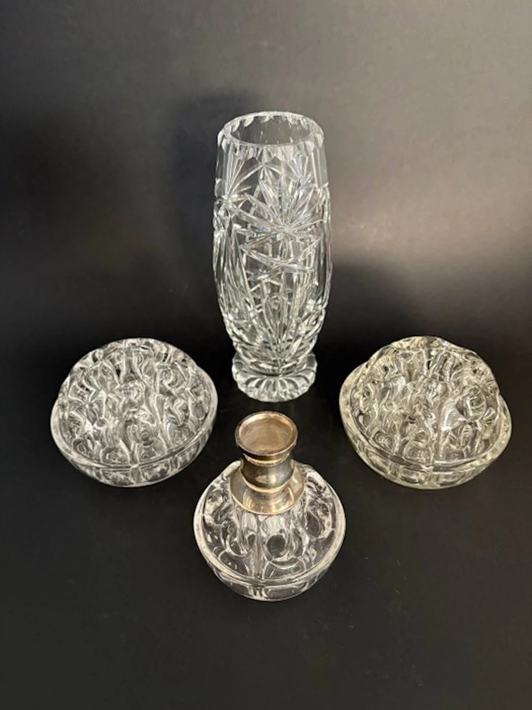 Flower pot (4) - Glass, Crystal, silvered metal - Vase and Flower Picks
