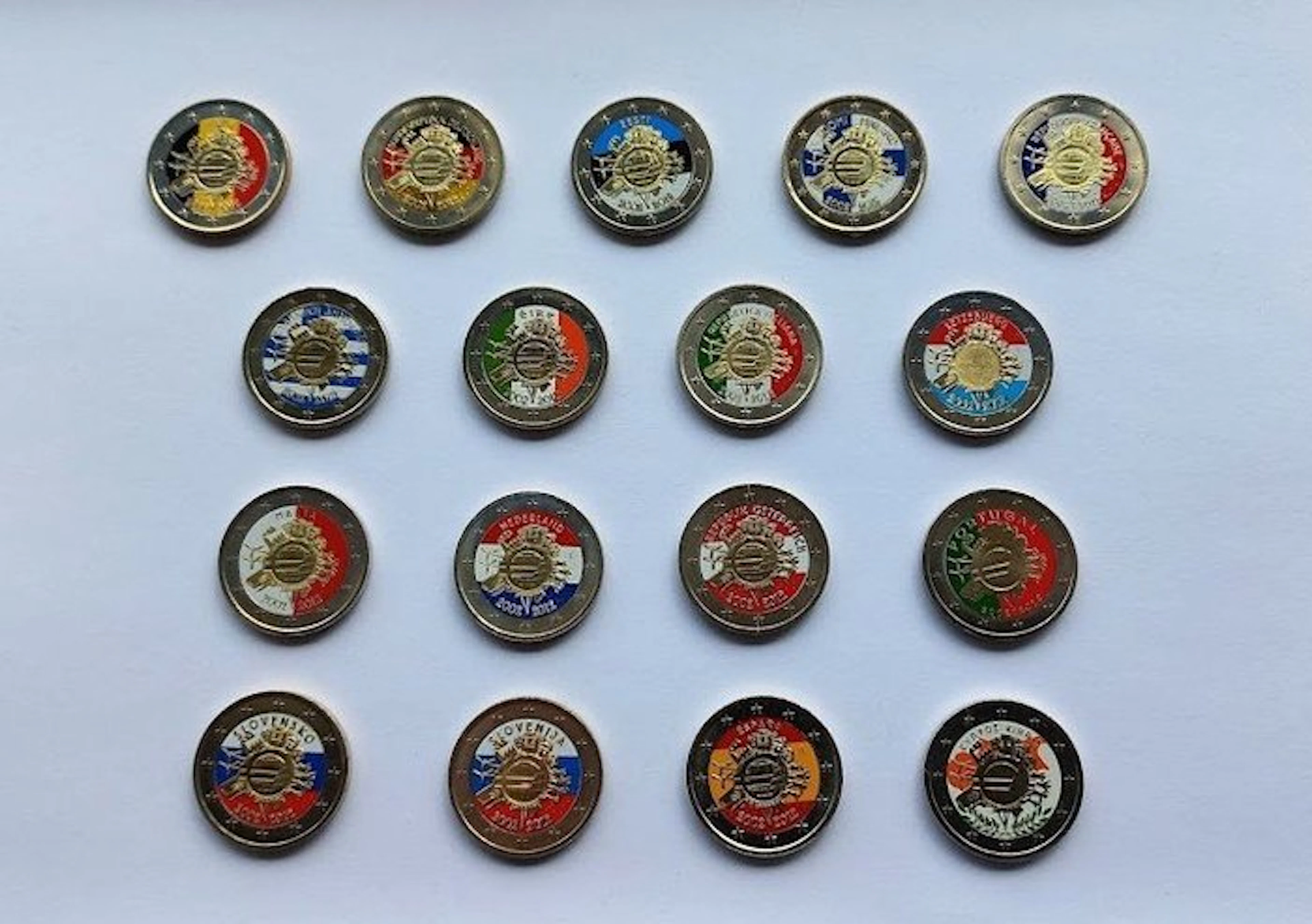 Europe. 2 Euro 2012 "10 Years of Euro" (17 coins colored...