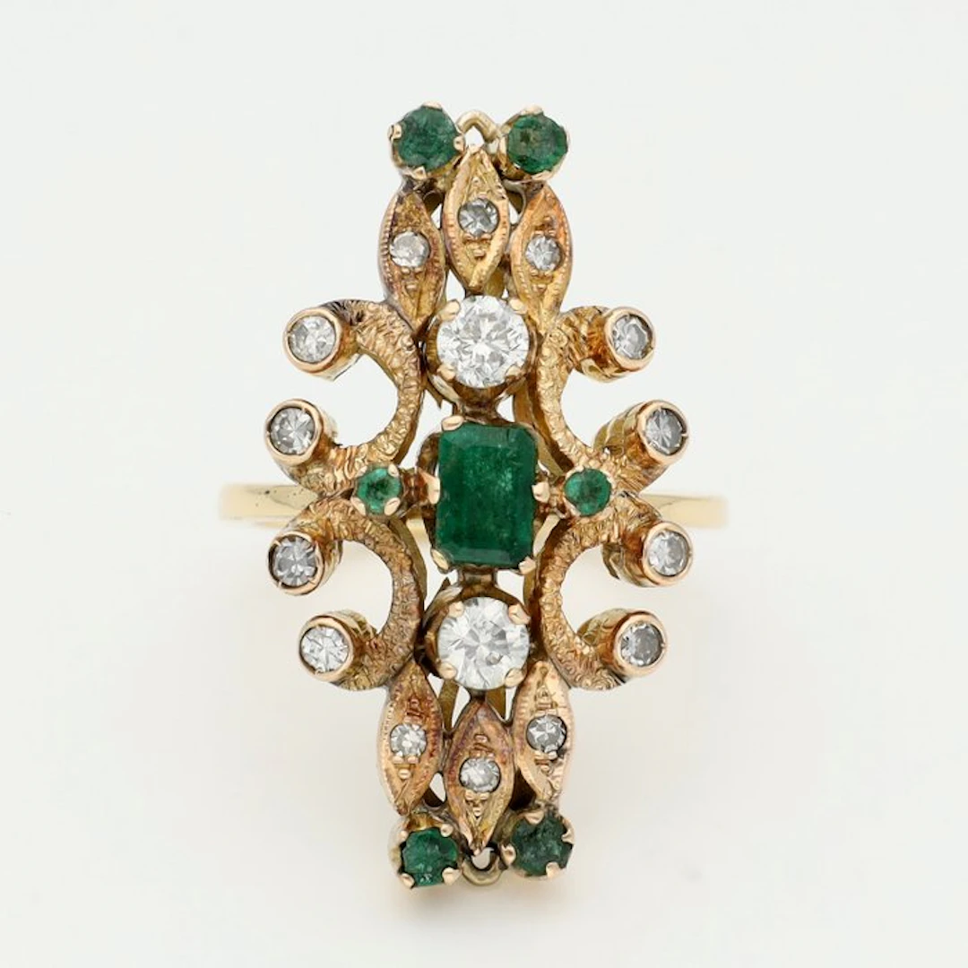 Ring - 18 kt. Yellow gold - Diamond - Emerald