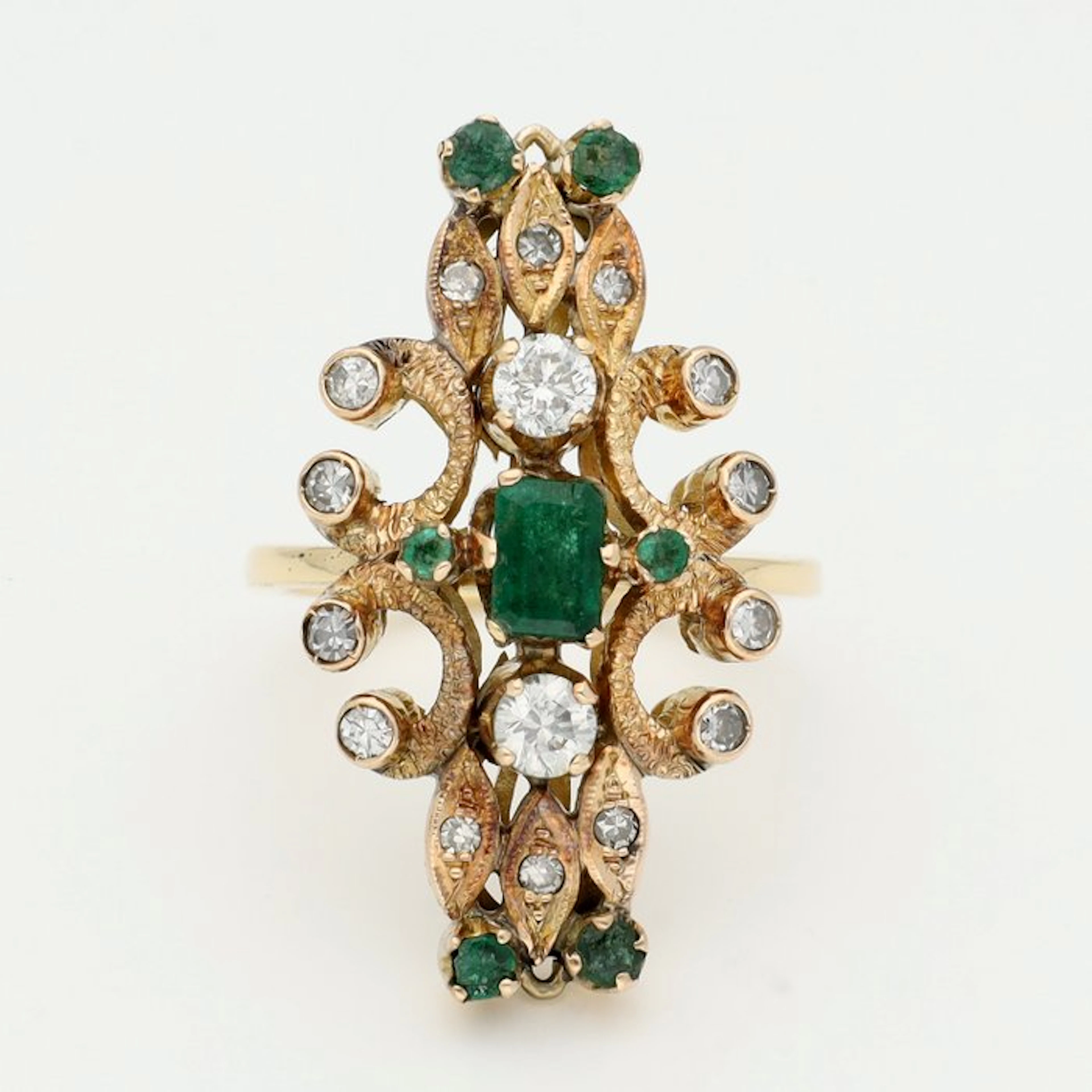 Ring - 18 kt. Yellow gold - Diamond - Emerald