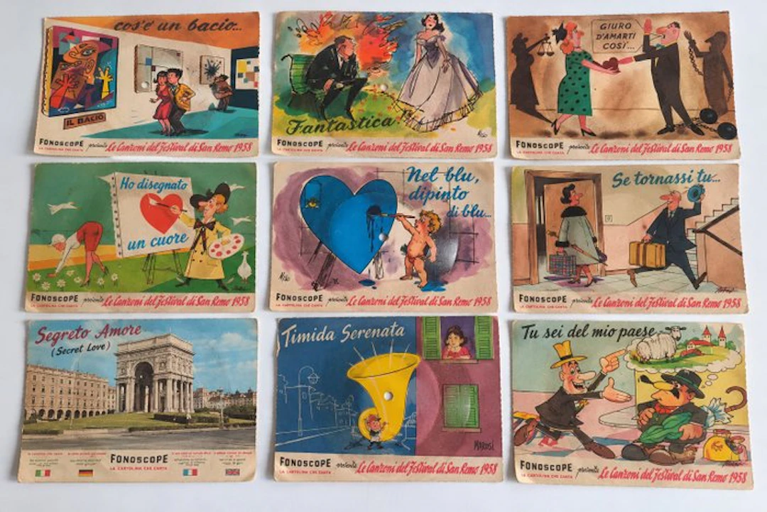 Lot 9 postcards Fonoscope Sanremo 1958 - Postcard (9) - 1958-1958